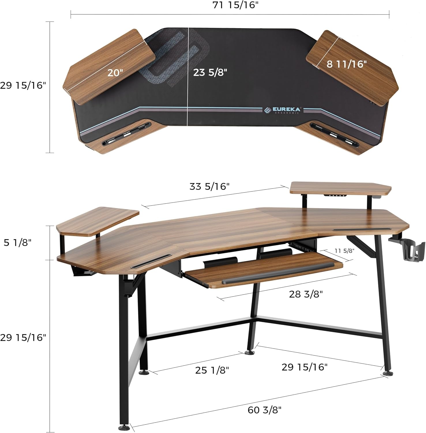 Large Wing-Shaped Gaming Desk With Keyboard Tray