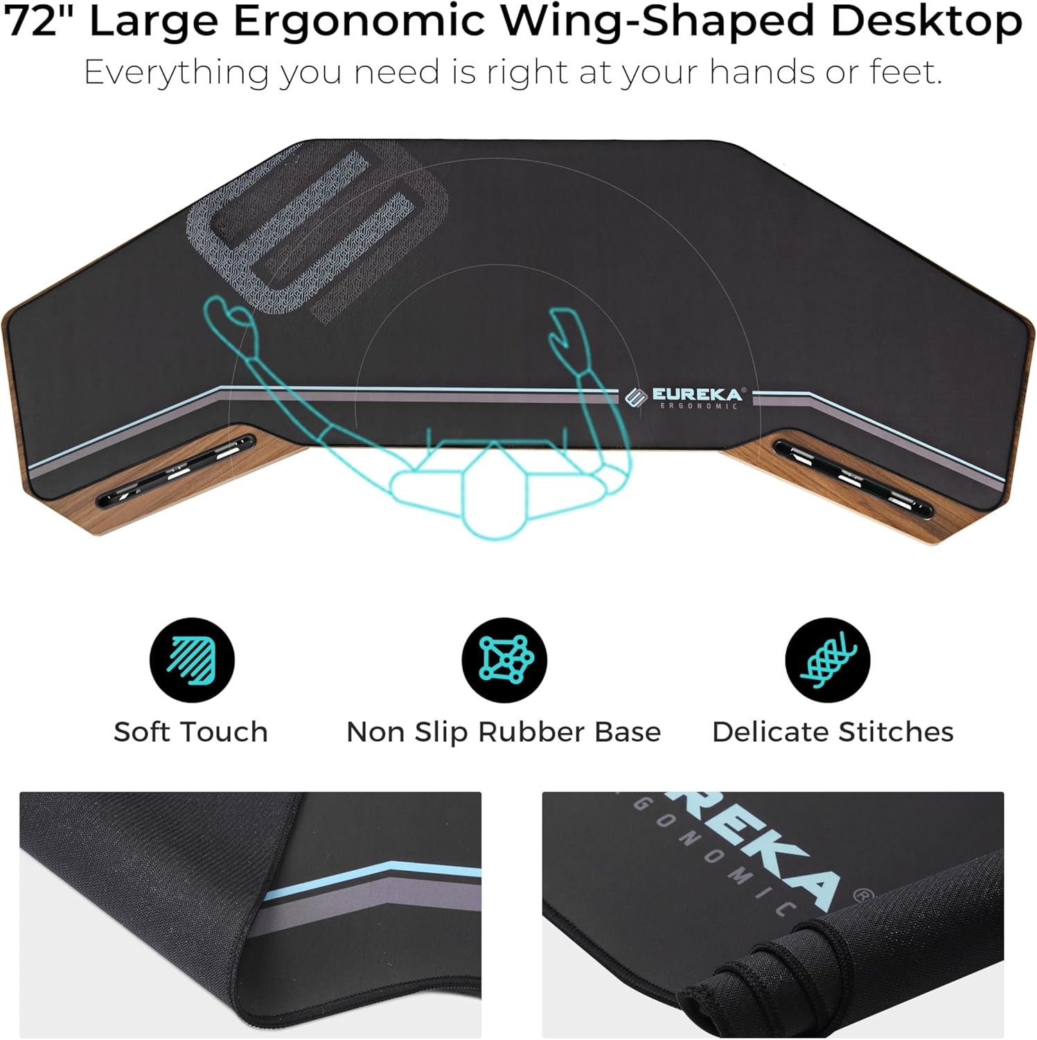 Large Wing-Shaped Gaming Desk With Keyboard Tray