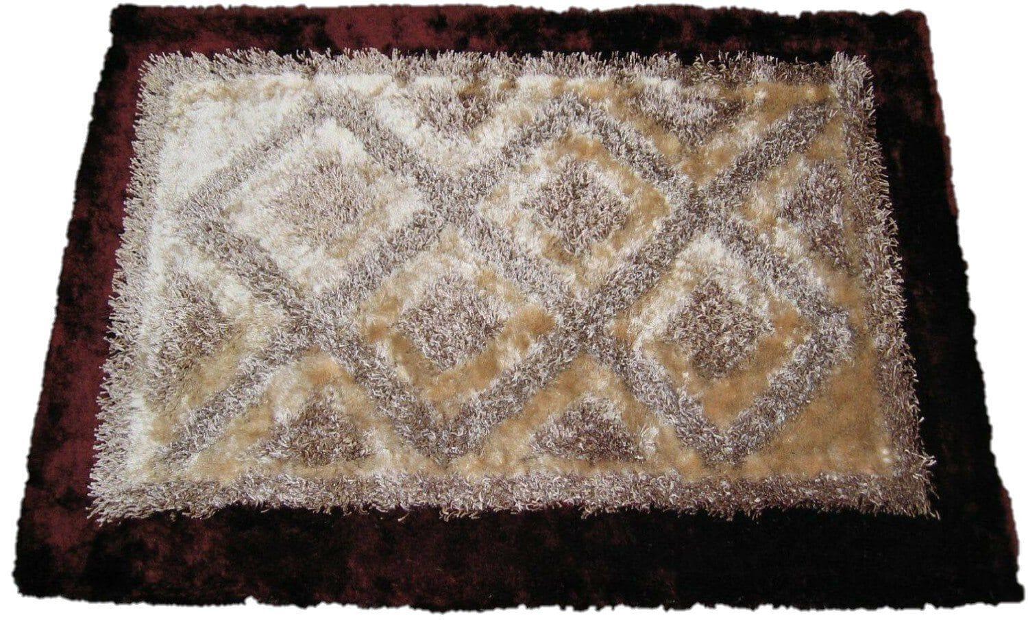 DaDa Bedding Shaggy Soft Viscose Champagne Brown Geometric Diamond Large Area Carpet Rug