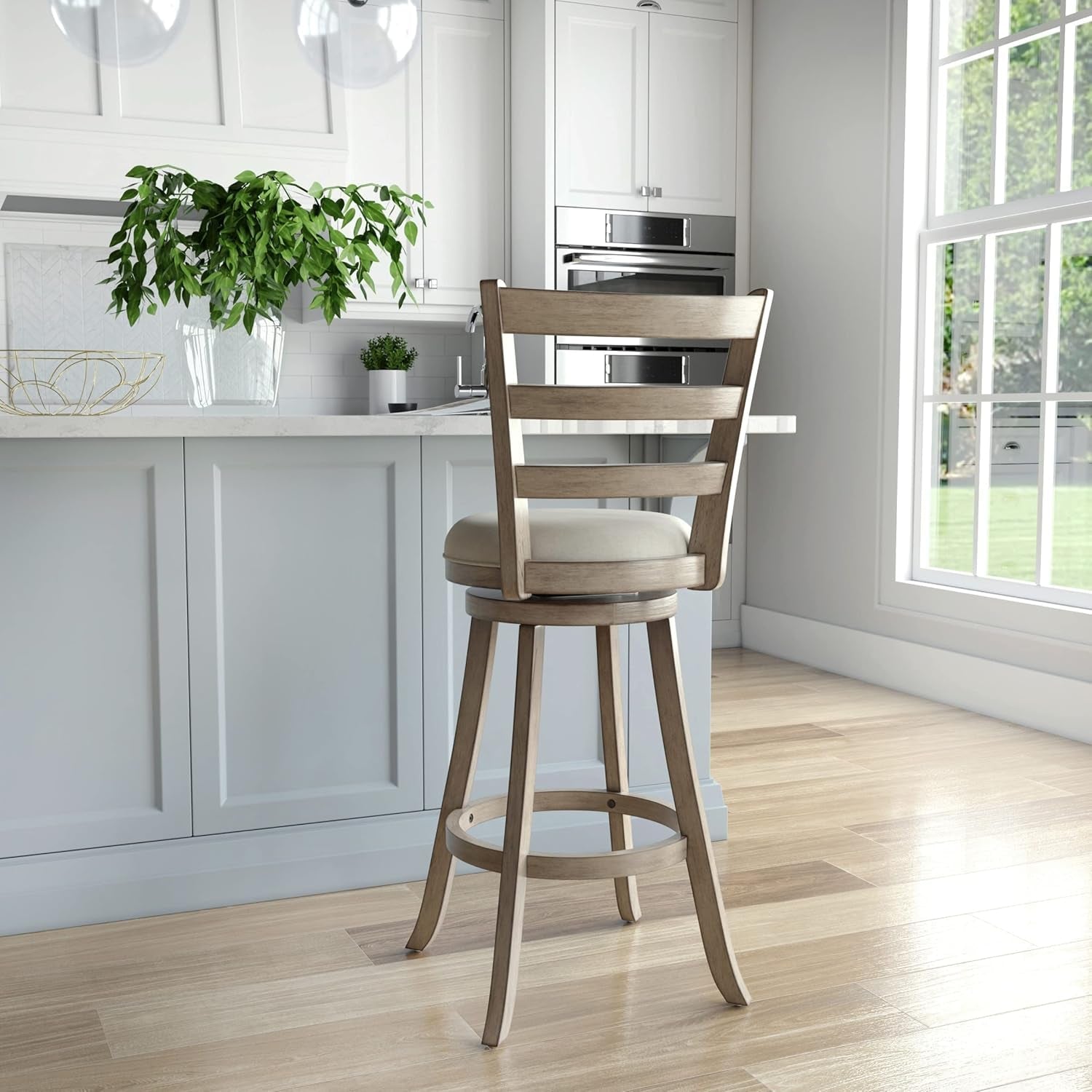 Laymon Modern Wood Bar Height Swivel Stool Gray Brown