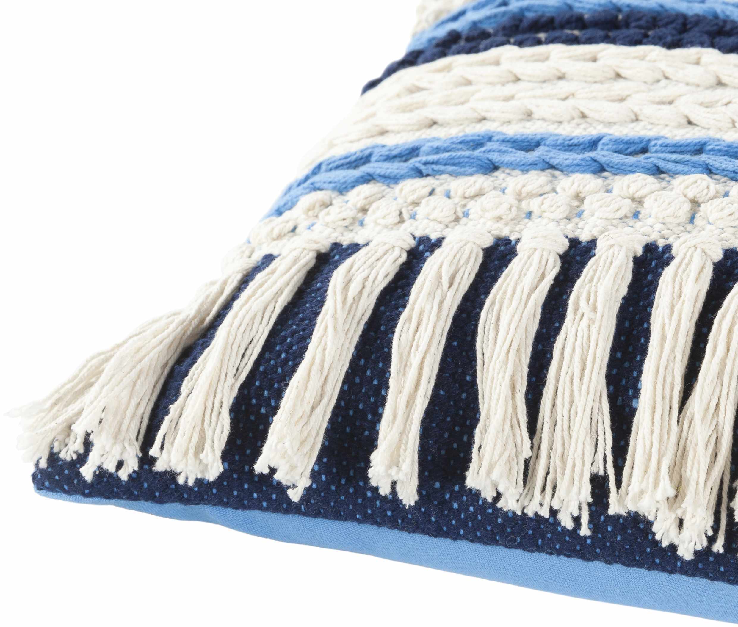 Lacaron Blue Chevron Fringe Lumbar Pillow - Clearance-1