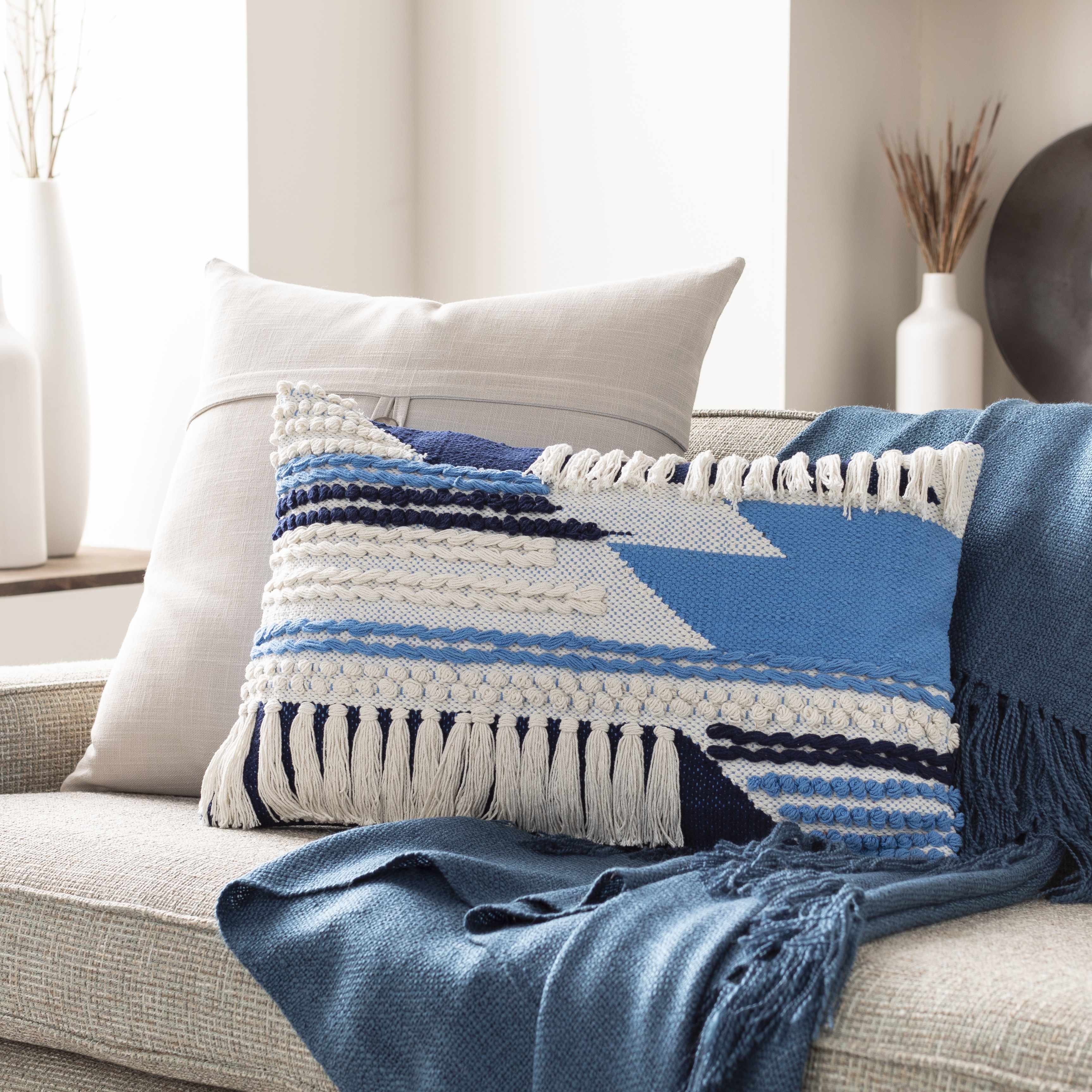 Lacaron Blue Chevron Fringe Lumbar Pillow - Clearance-3