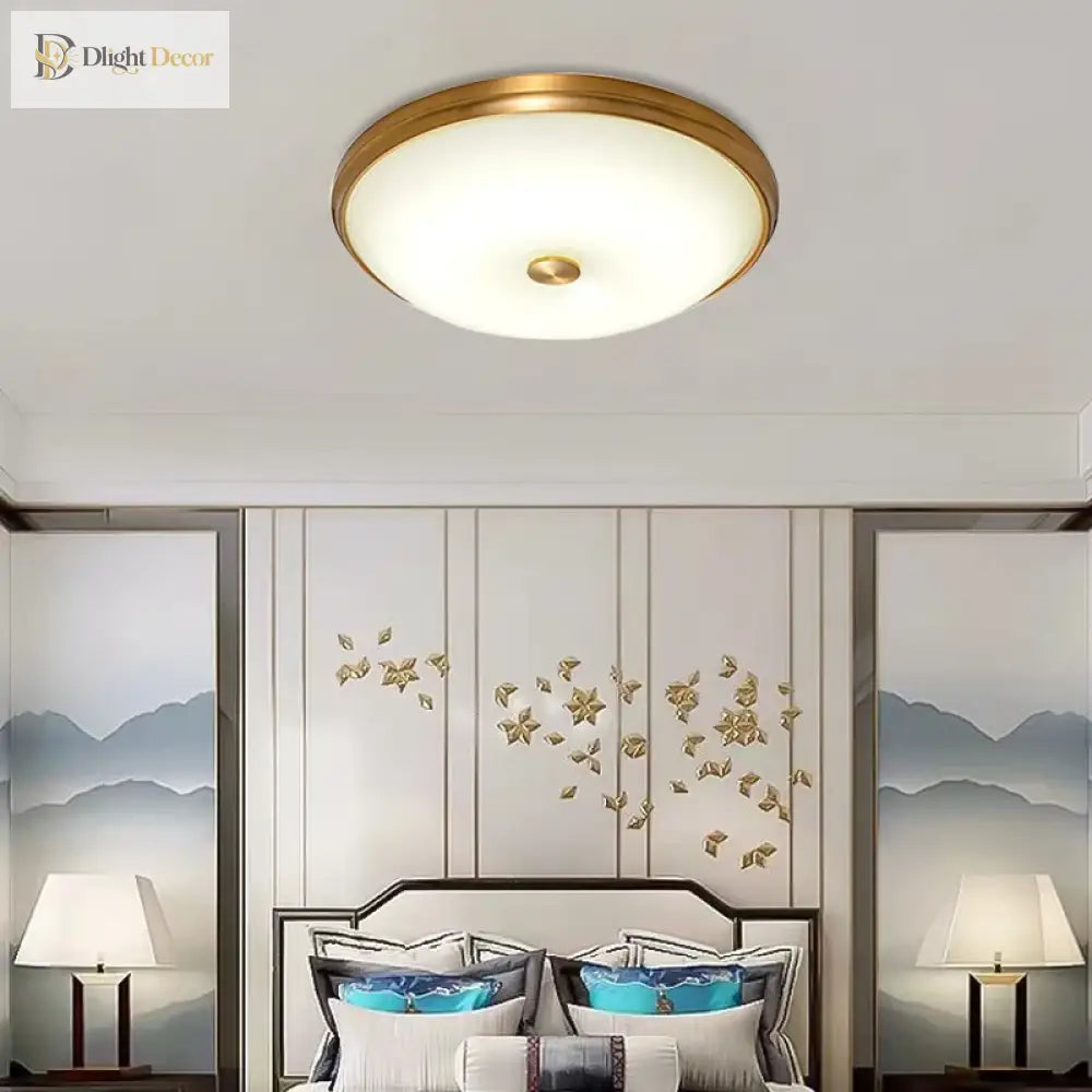 LED Brass Glass Ceiling Light | Modern Bedroom Lighting