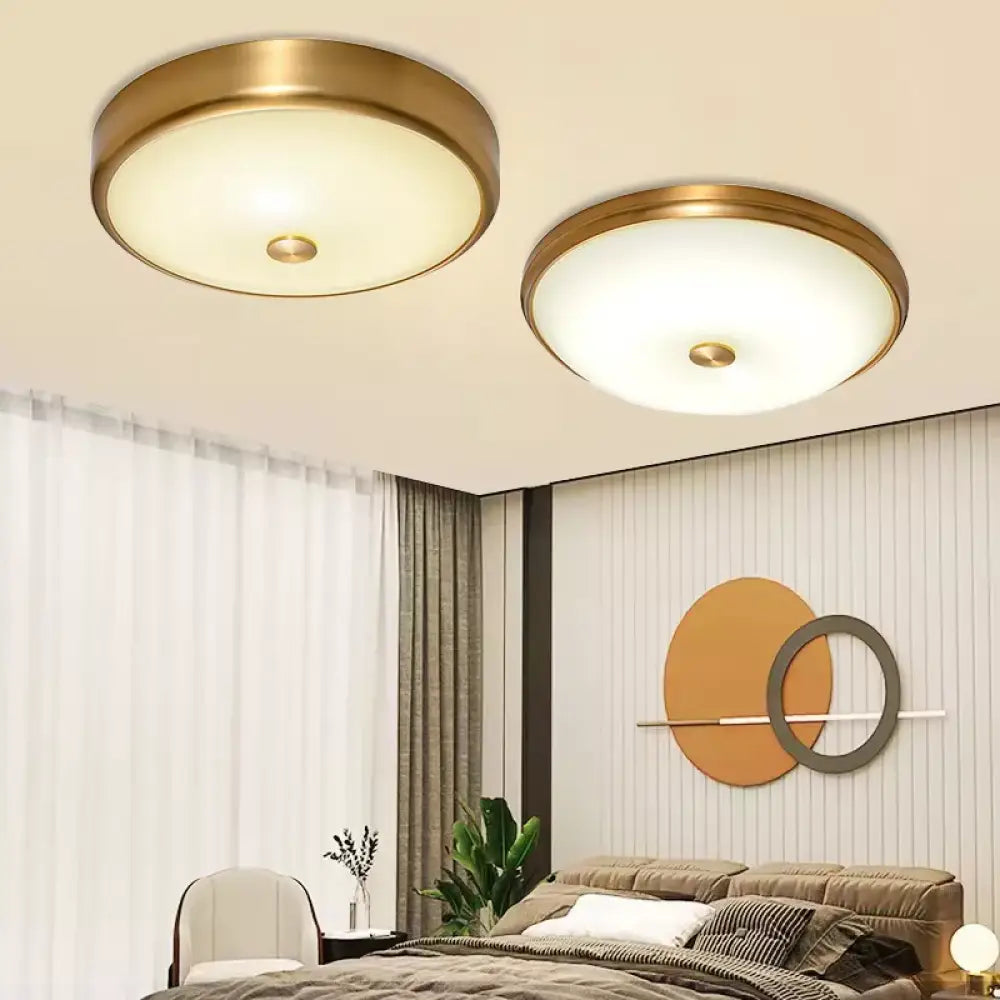 LED Brass Glass Ceiling Light | Modern Bedroom Lighting