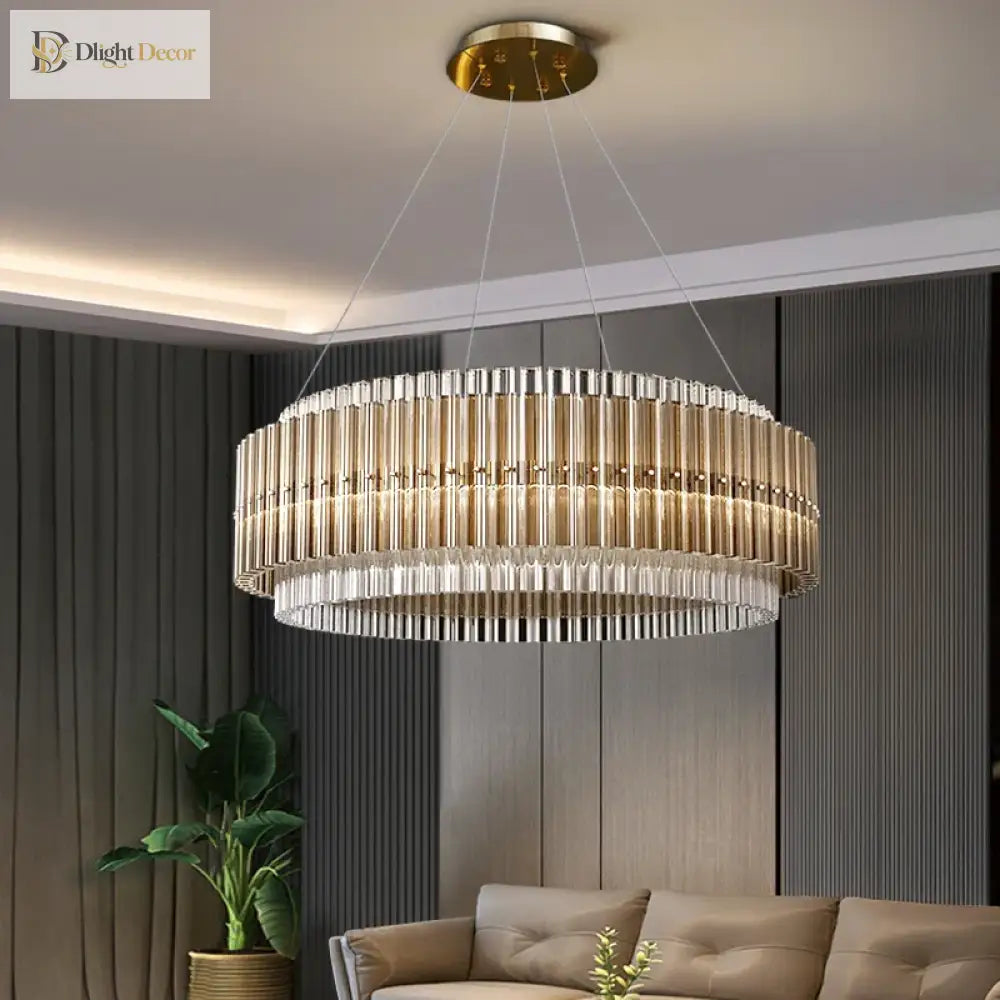 LED Modern Glass Gold Chandelier | Living Room Lighting
