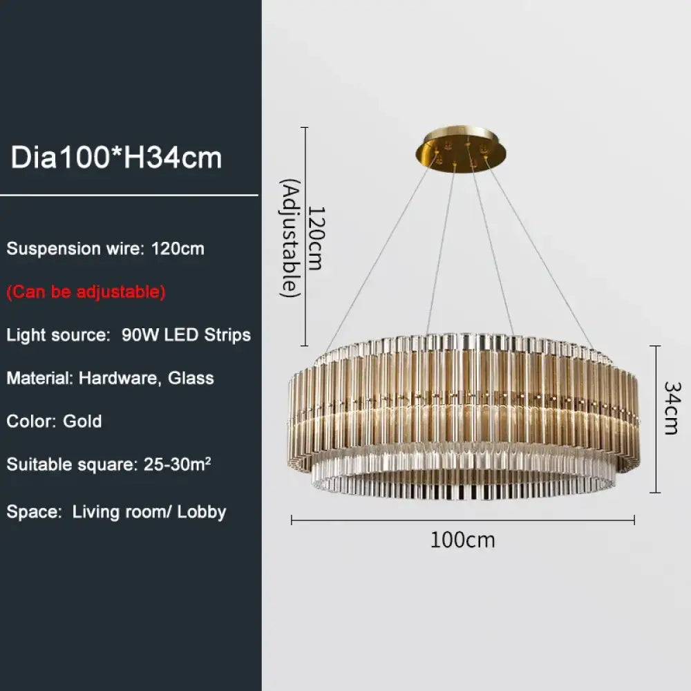 LED Modern Glass Gold Chandelier | Living Room Lighting