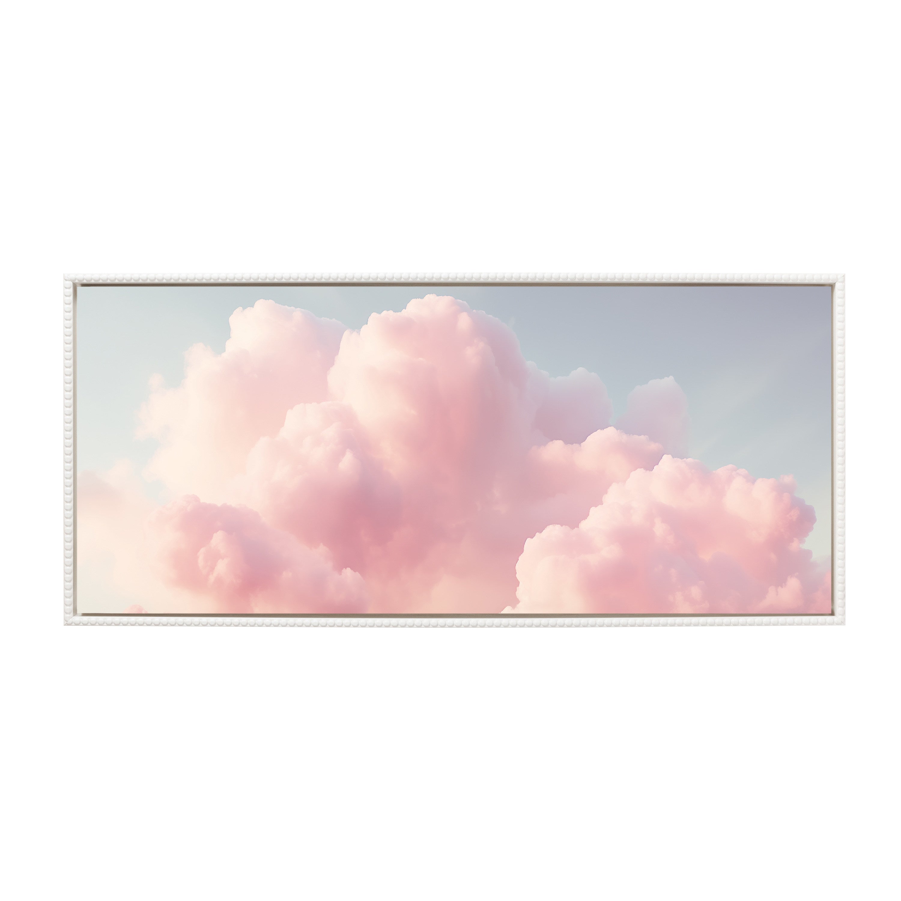 Sylvie Beaded Vintage Pink Cotton Candy Clouds Mountain Landscape Framed Canvas by The Creative Bunch Studio