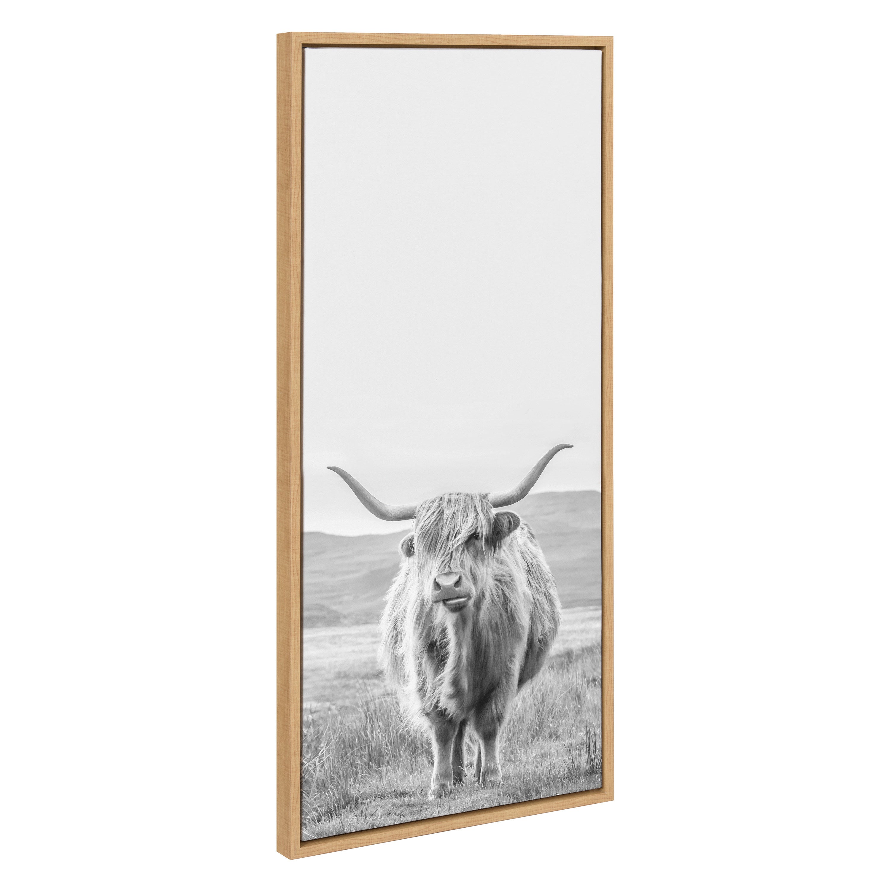 Sylvie Highland Cow Mountain Landscape Black and White Framed Canvas by The Creative Bunch Studio