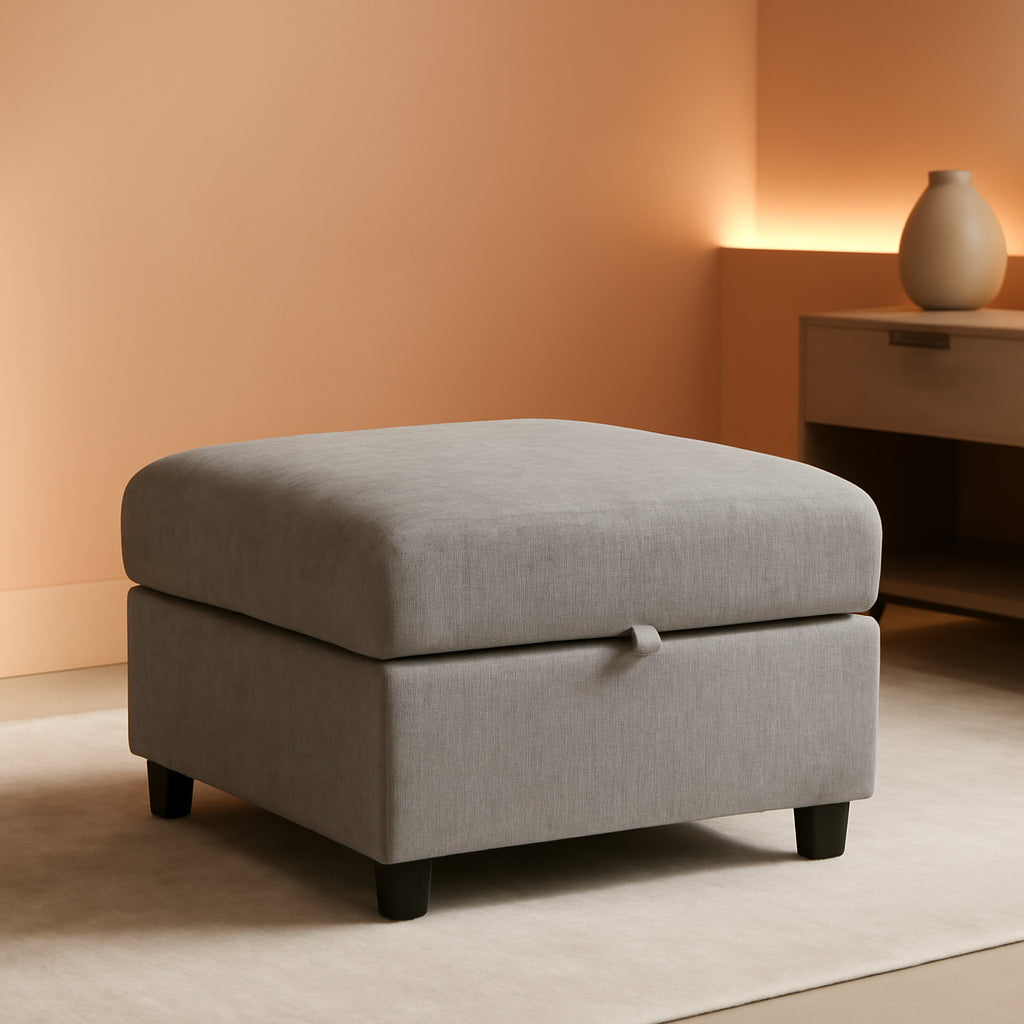 Light Grey Square Storage Ottoman for Versatile Living Spaces