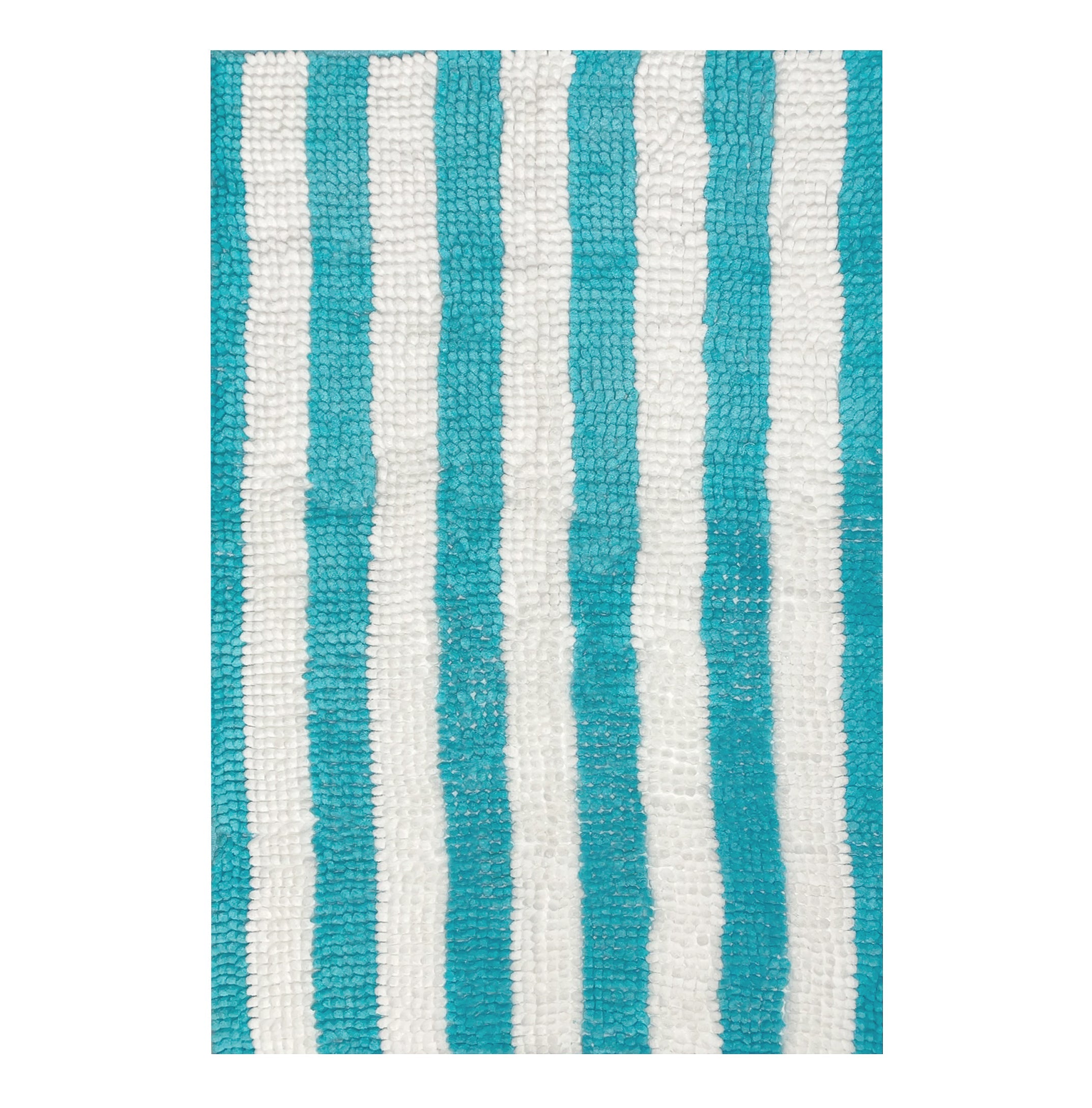 2 Piece Set Light Blue Stripe Soft Cozy Plush Chenille Bath Mat Bathroom Rug