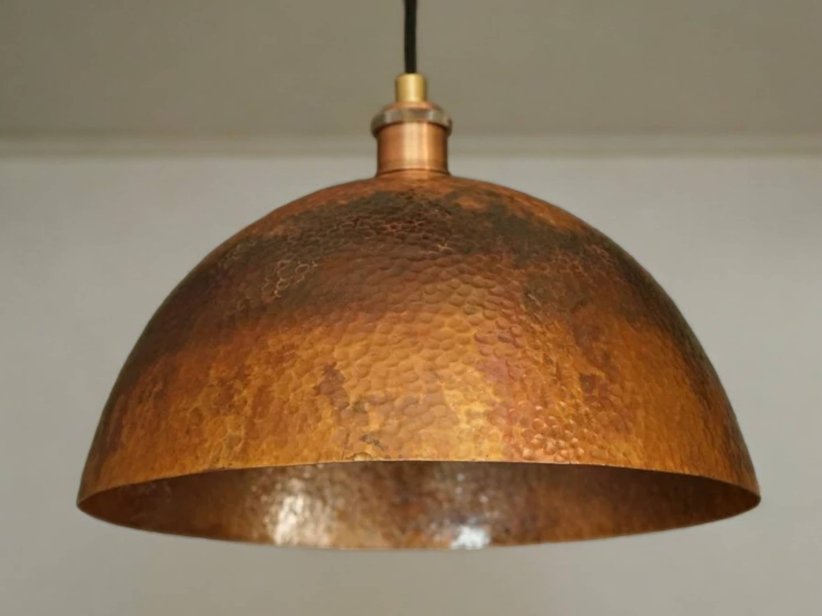 Oxidized Copper Pendant Light - Dome Ceiling Light Fixture for Kitchen Island & Dining Room-3