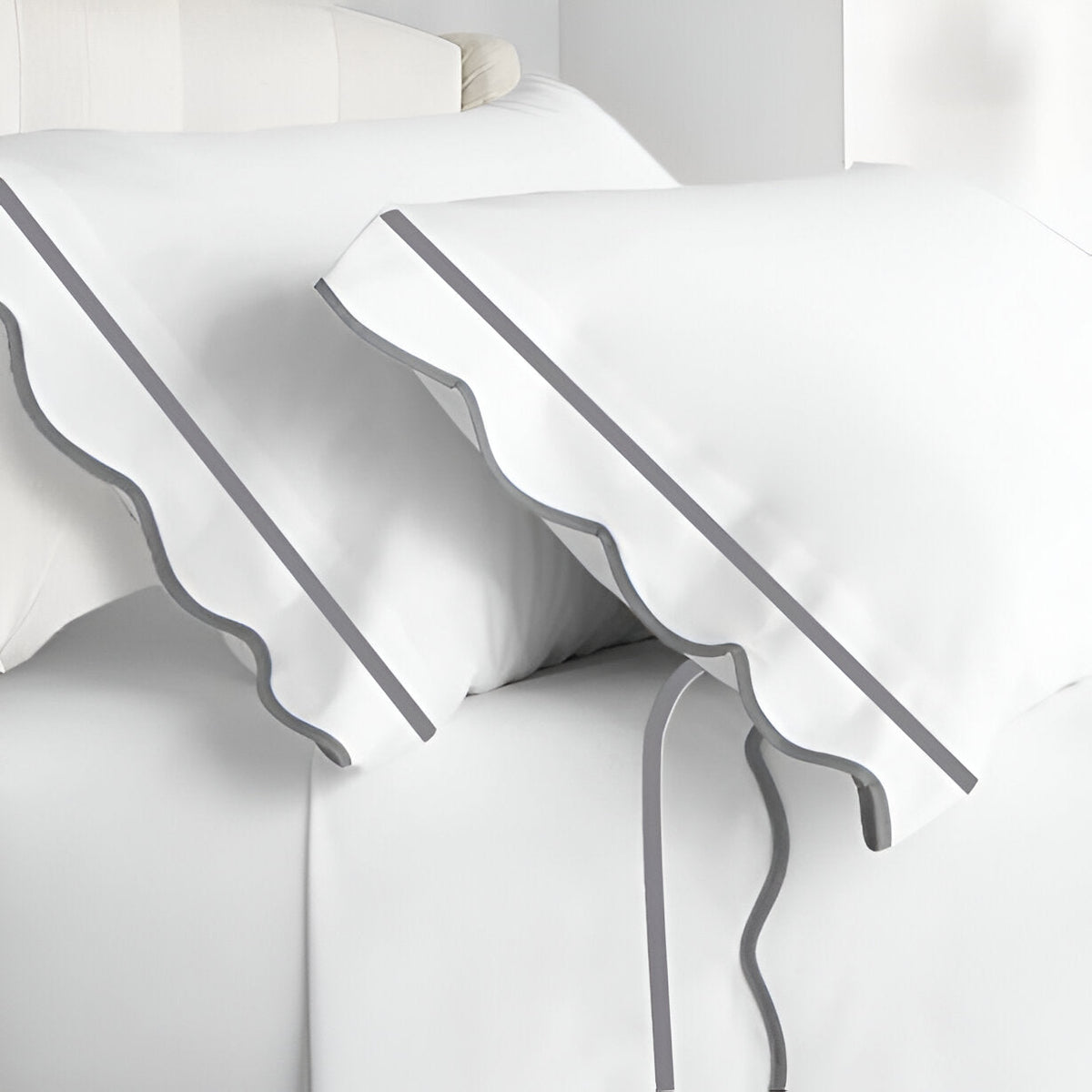 400TC Cotton Scallop Embroidery & Border Sateen Solid Pillowcases (Set Of 2)