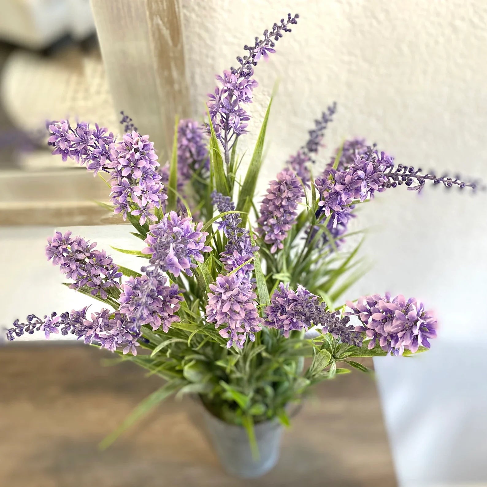 Silk lilac flower arrangement in french pail - 20"-1