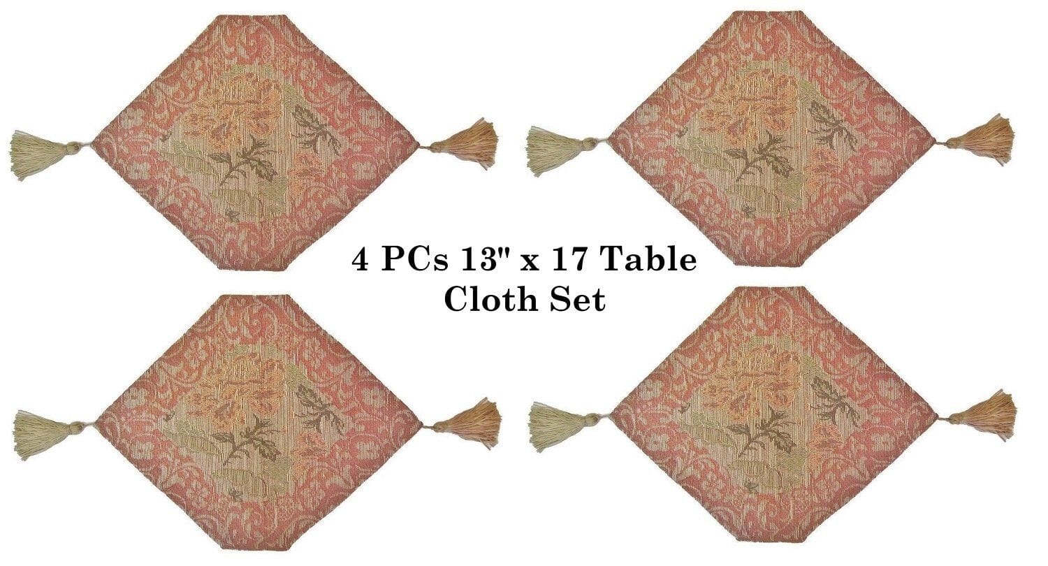 DaDa Bedding Set of 4-Pieces Nature Garden Floral Roses Tapestry Table Dining Cloth Runner Set - 13" x 17" (10072)
