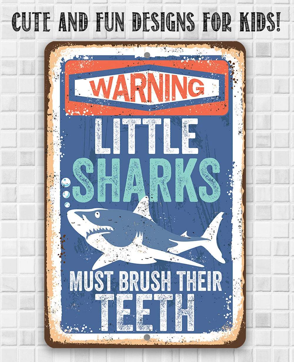 Little Sharks Brush Teeth - Metal Sign