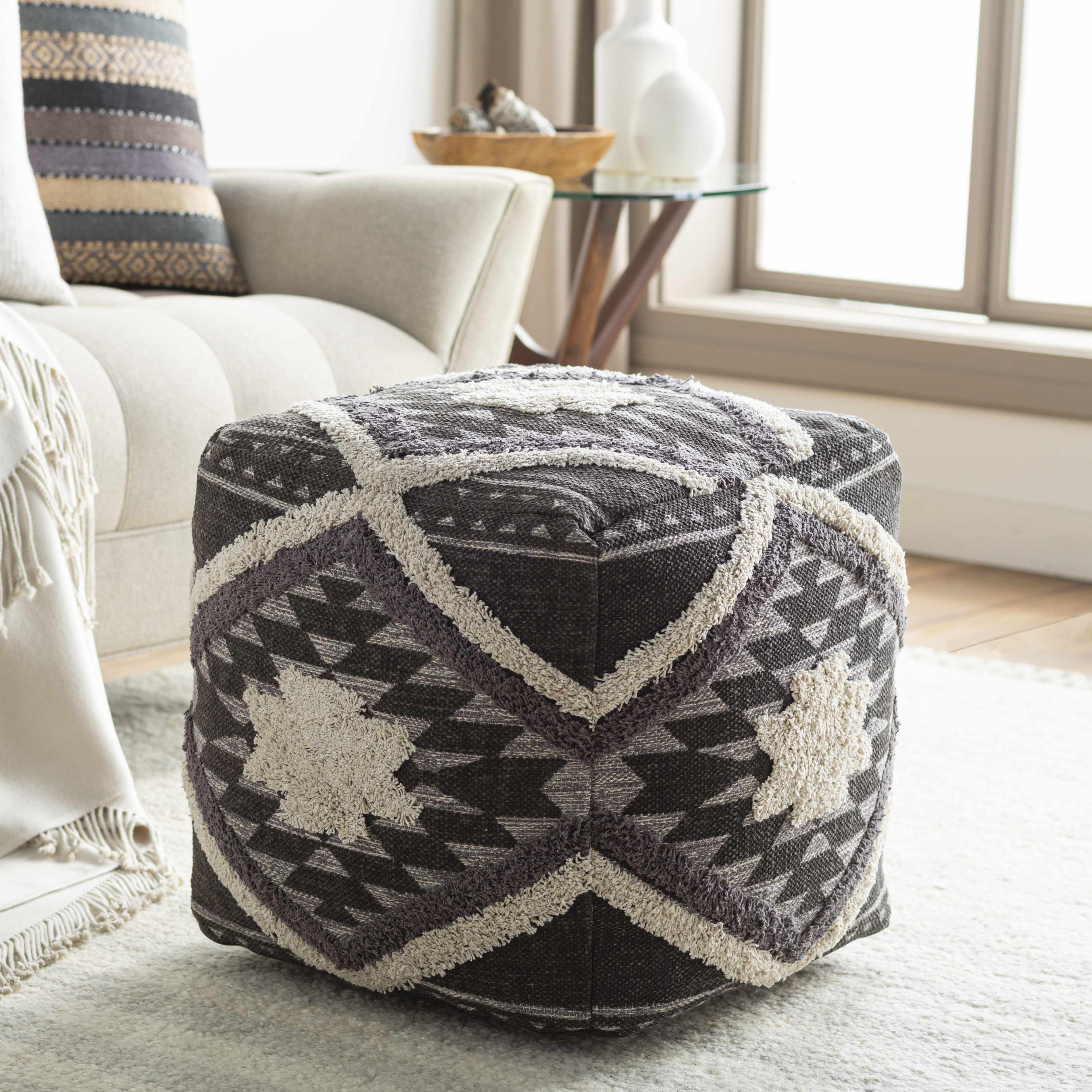 Almondbank Handwoven Beige Cotton Pouf-0