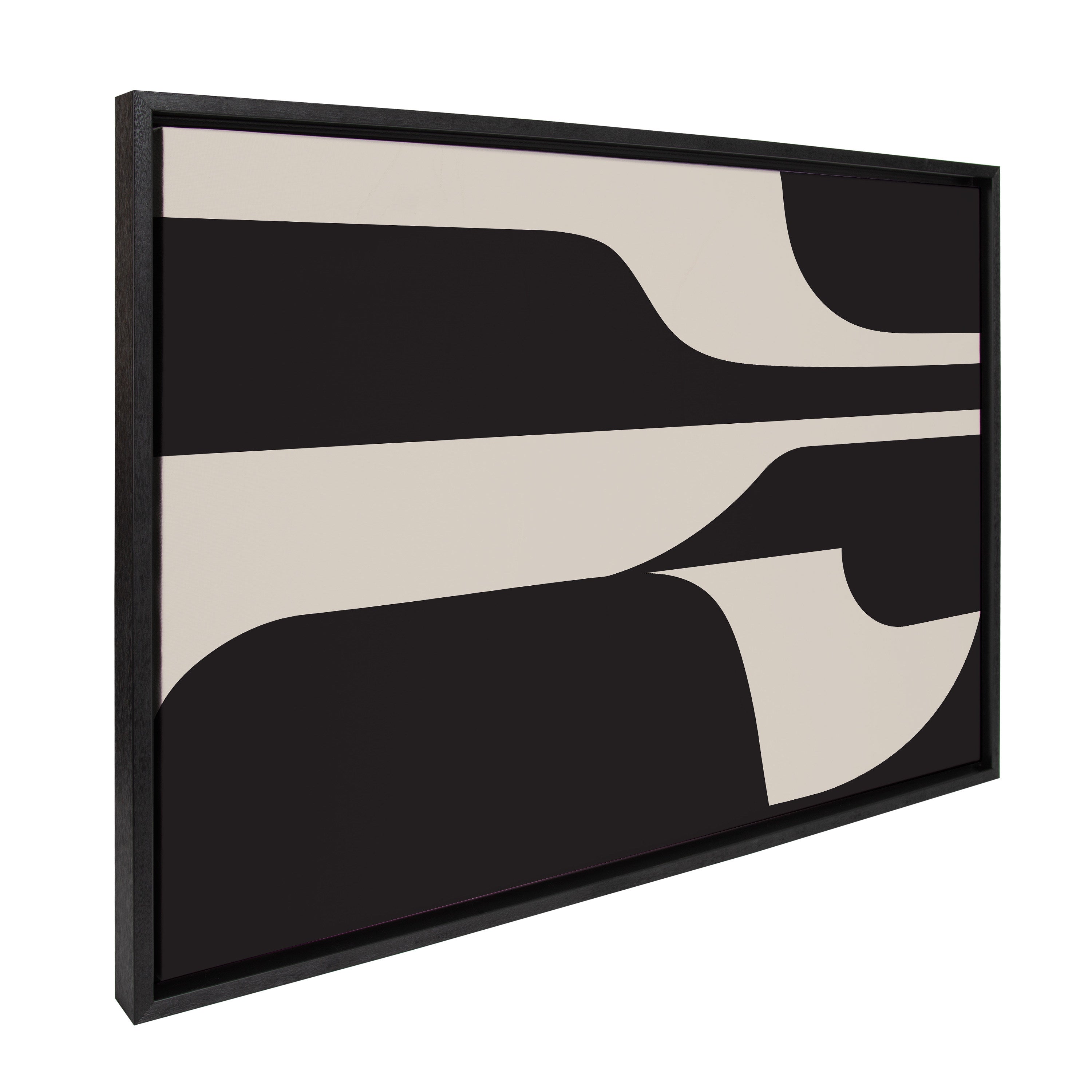 Sylvie Eye Catching Sleek Abstract 6 Black and Beige Framed Canvas by The Creative Bunch Studio