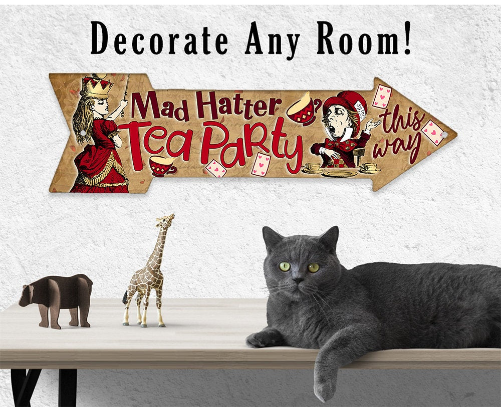 Mad Hatter Tea Party This Way - Directional Arrow - Metal Sign