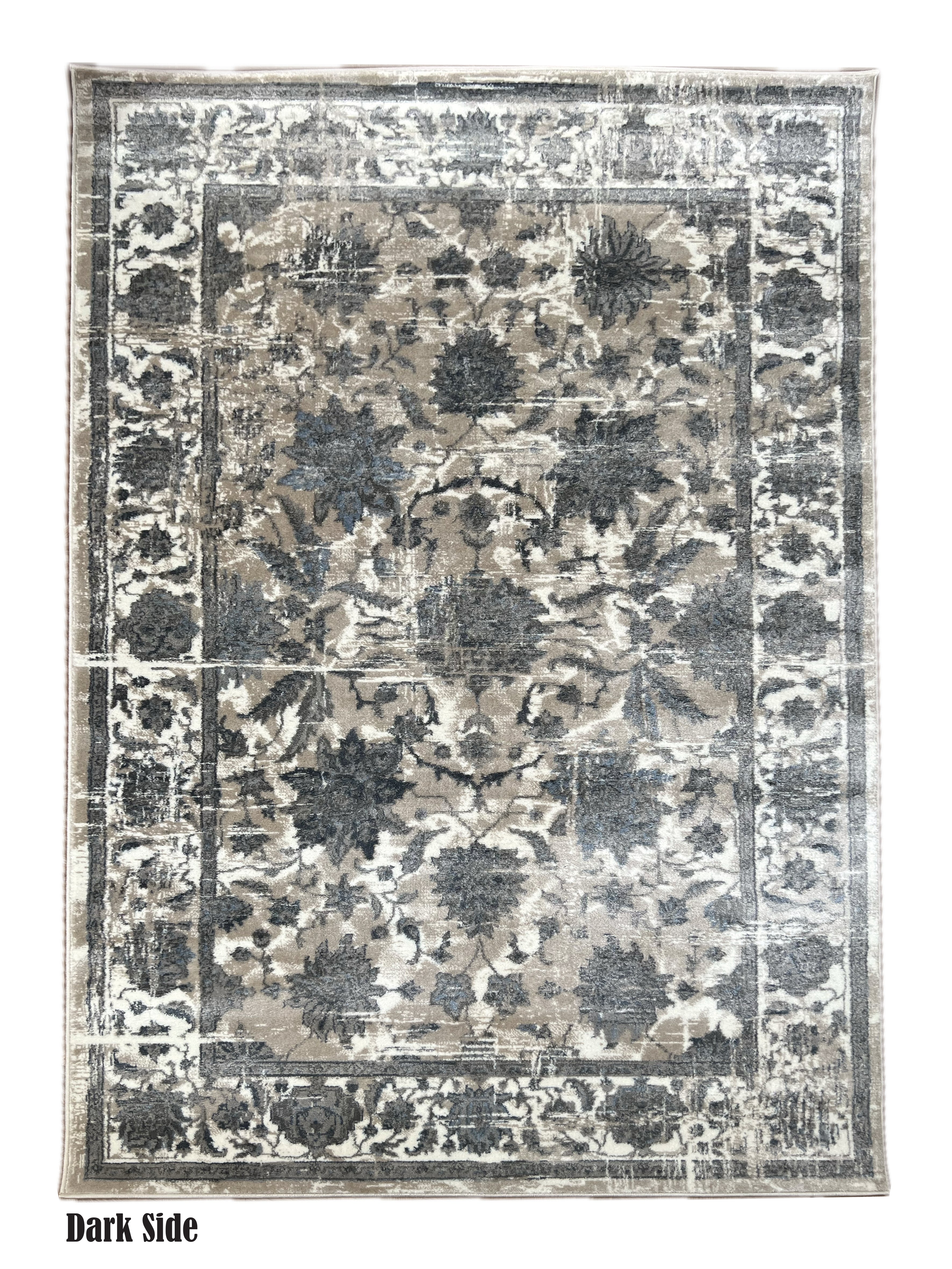 ROY's Home Navy Big Flower Area Rugs, Vintage Effect Lines