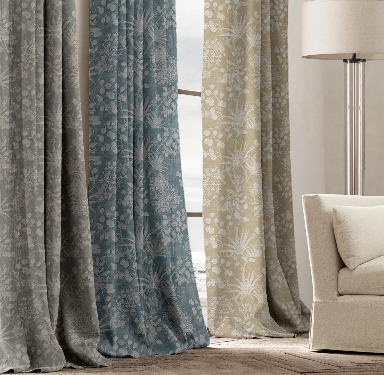 Floral Botanical Print Linen Curtains | 9 Colors | Pinch Pleated | Standard & Made-to-Order Sizes-1
