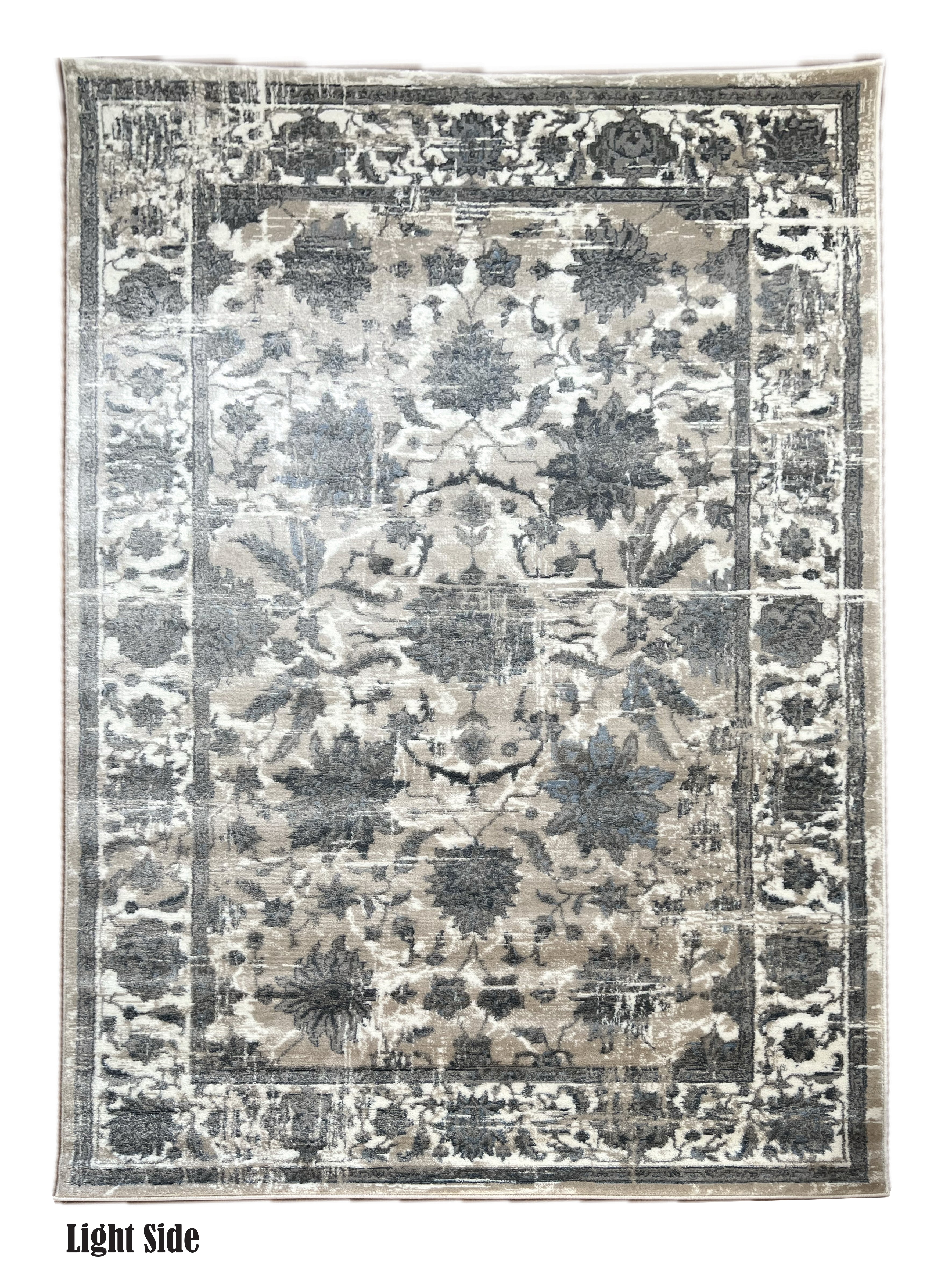 ROY's Home Navy Big Flower Area Rugs, Vintage Effect Lines