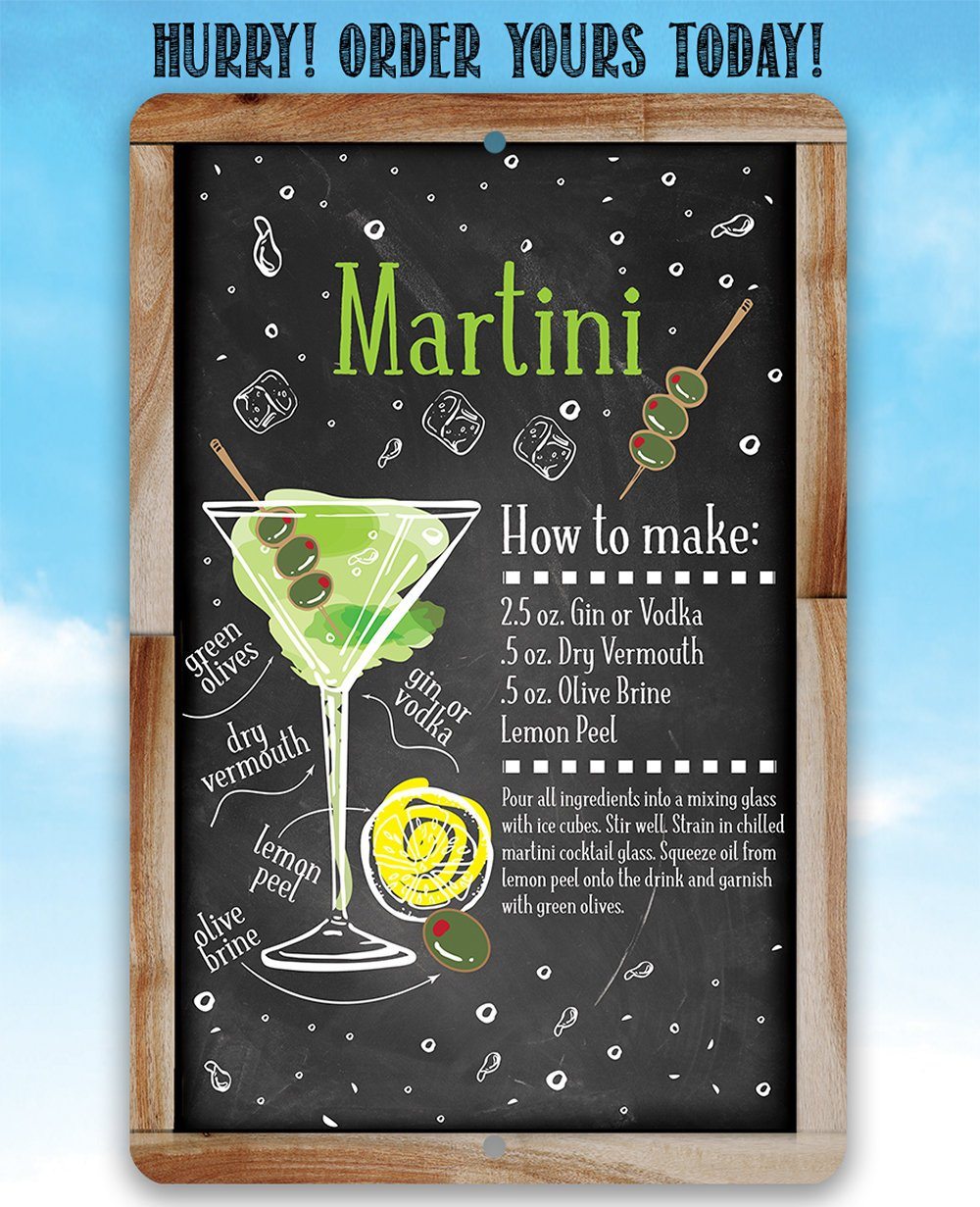 Martini Bar Recipe - Metal Sign
