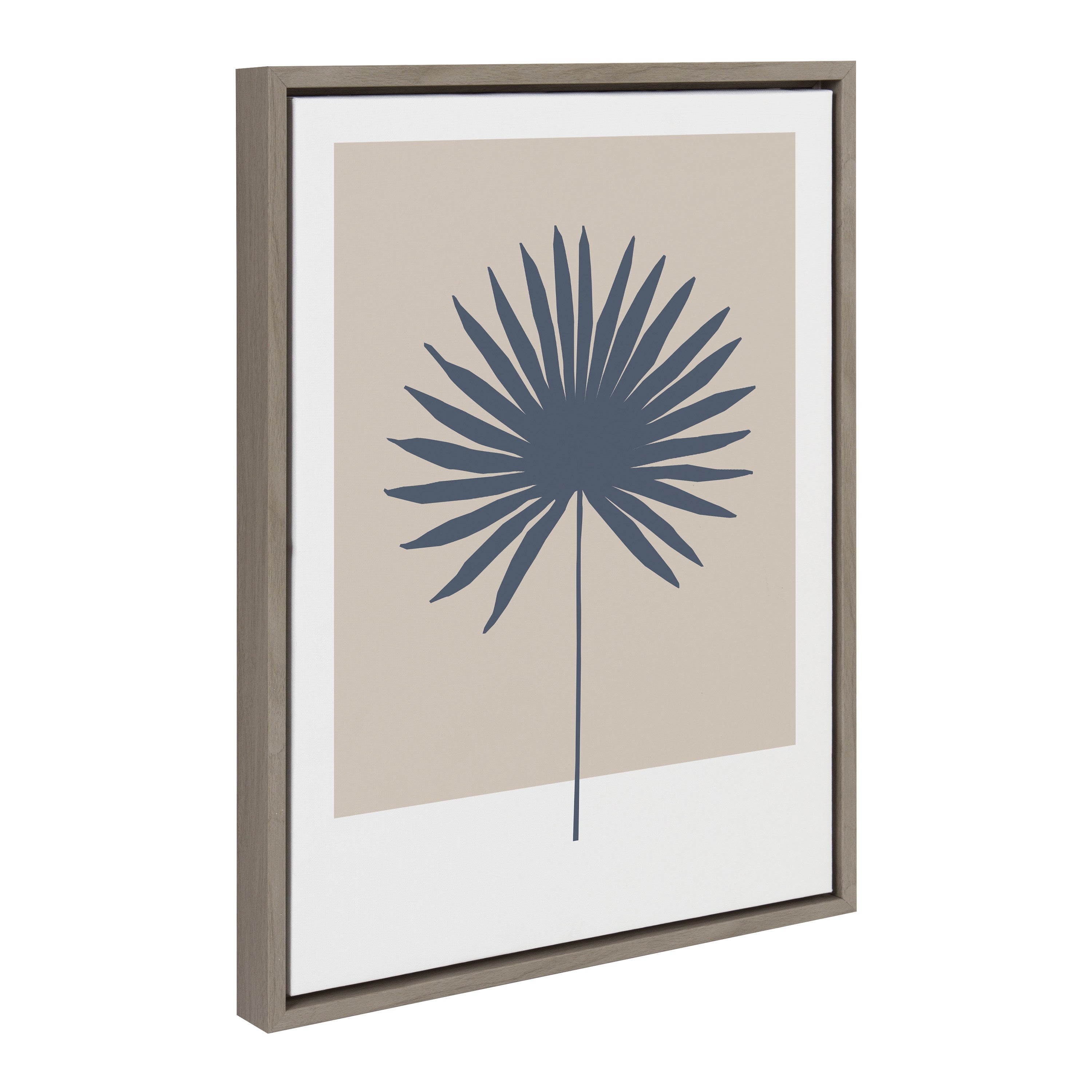 Sylvie Muted Tan and Blue Colorblock Botanical Palm Framed Canvas by The Creative Bunch Studio