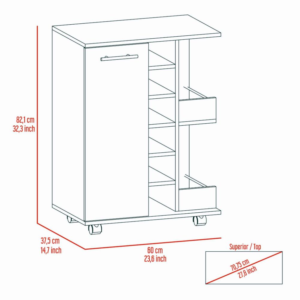 Bar Cart Wells, Four Casters, Black Wengue Finish-4