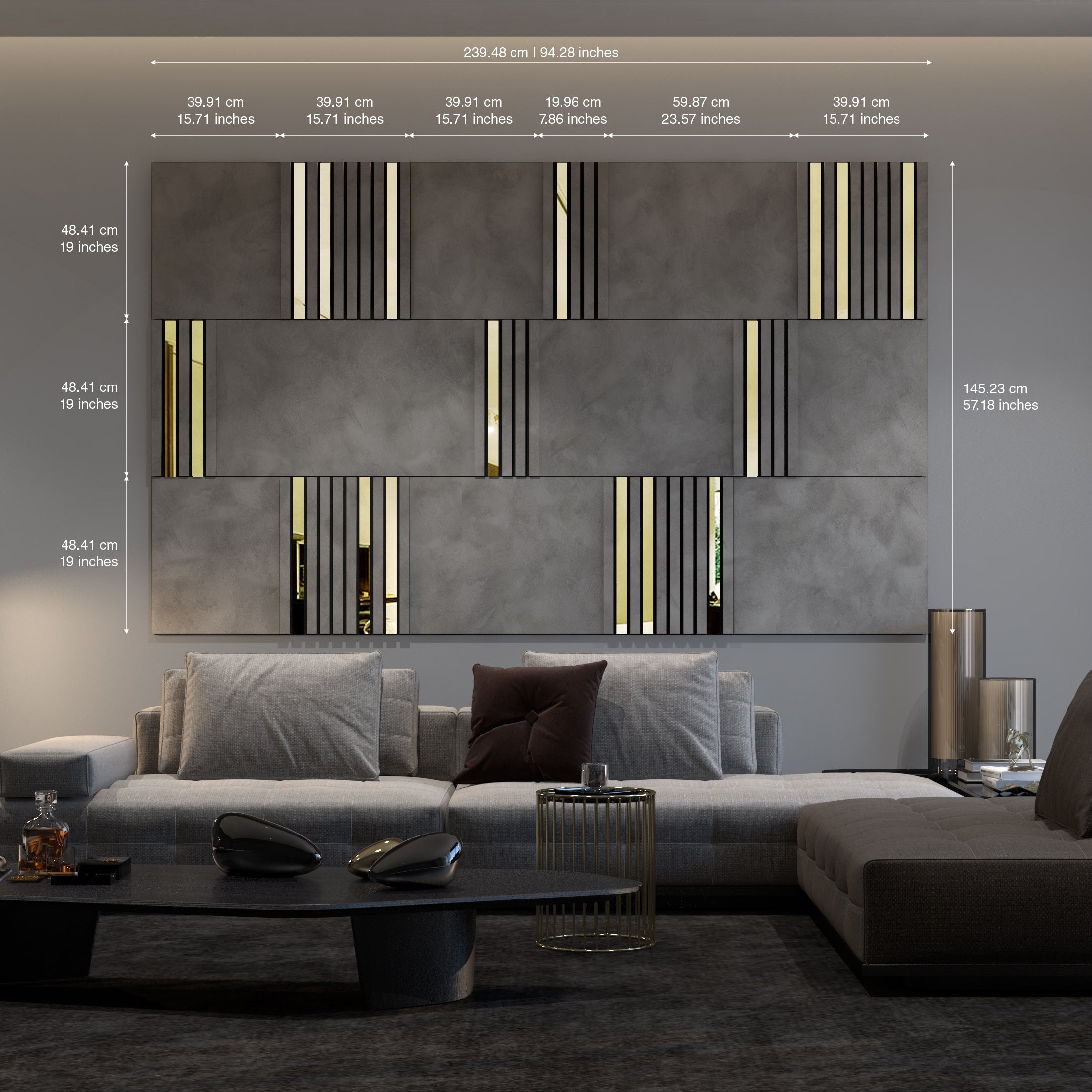 Modular Concrete & Gold Mirror Wall Panels-2