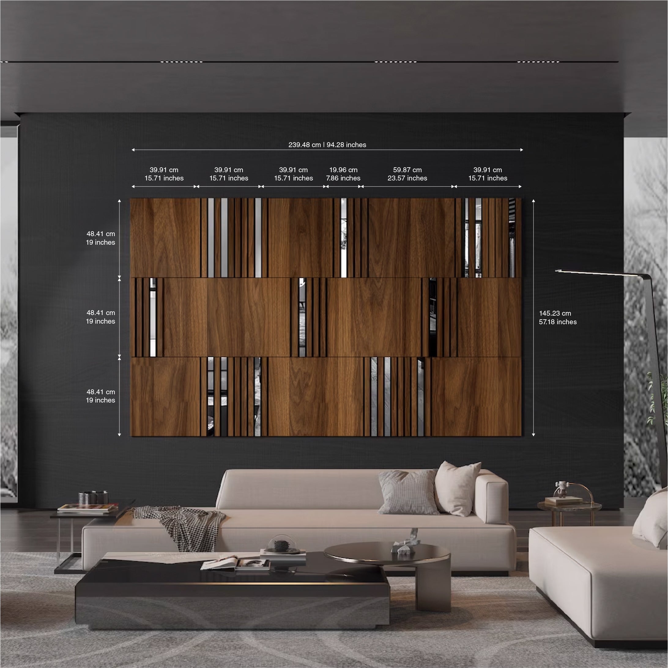 Modular Dark Wood & Mirror Wall Panels-1