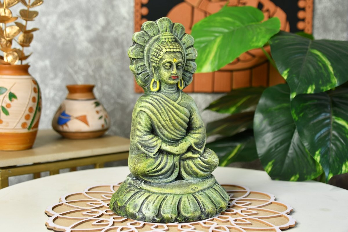 Handcrafted Terracotta Sitting Buddha: Artisan Home Decor by Sowpeace-0