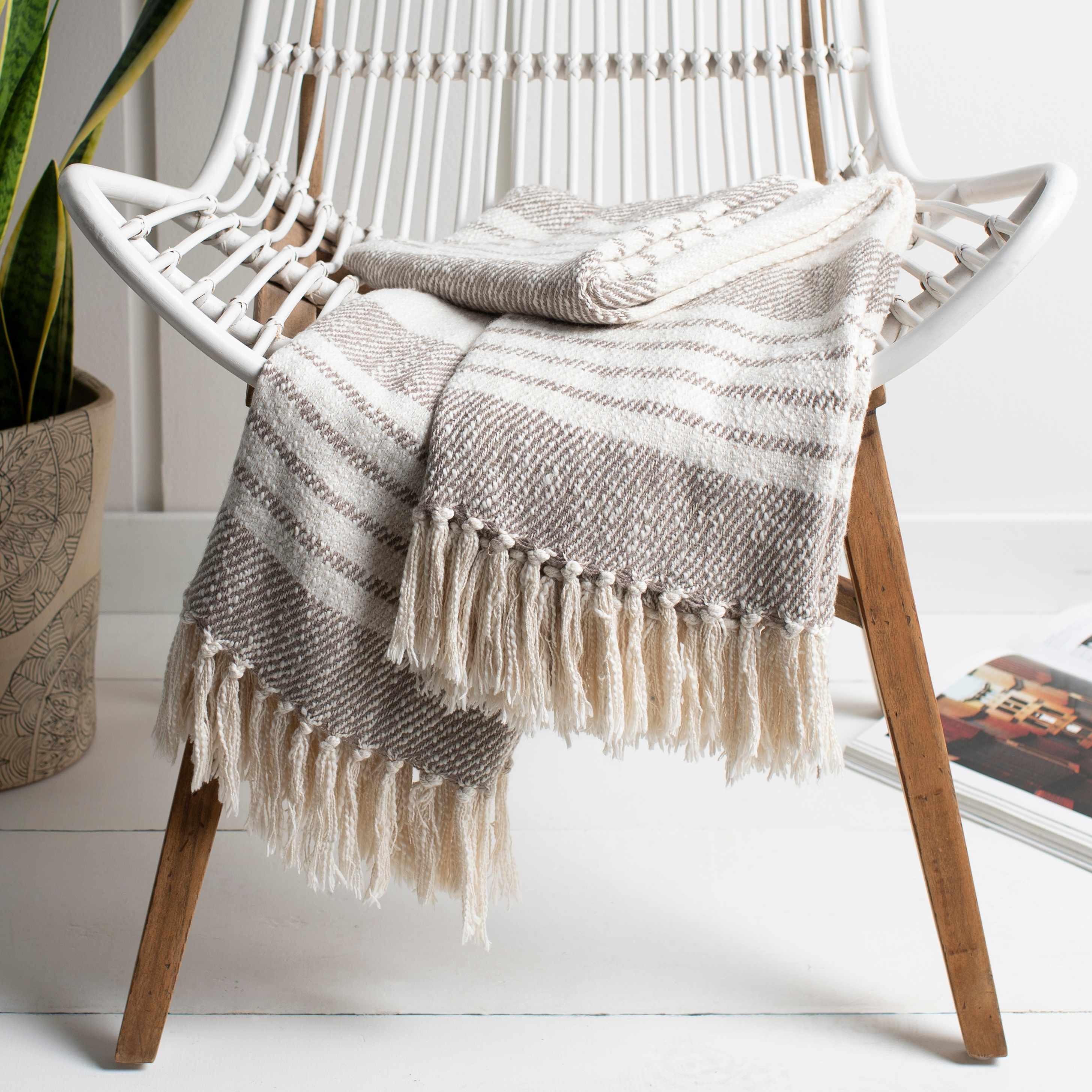 Medomak Cotton Throw Blanket with tassels-0
