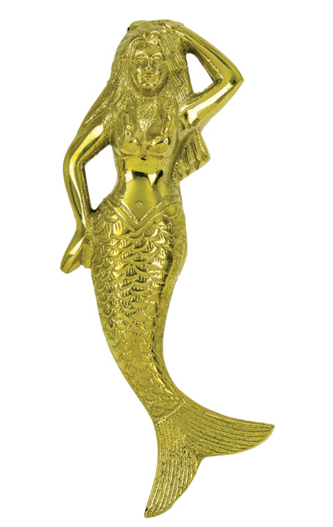Mermaid Door Knocker – Brass Coastal Home Accent (7"L x 2.5"W)