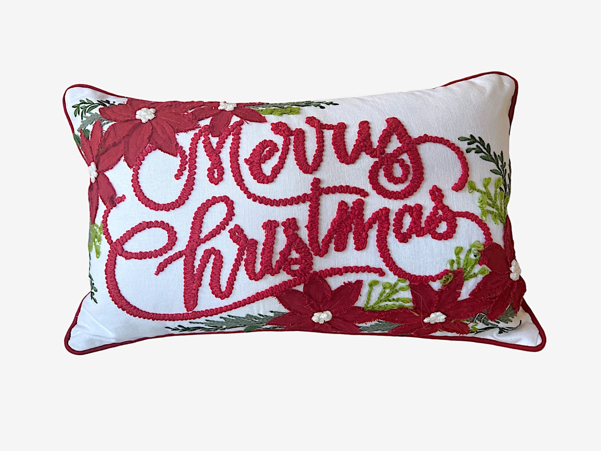 Merry Christmas Vintage Poinsettia Throw Pillow