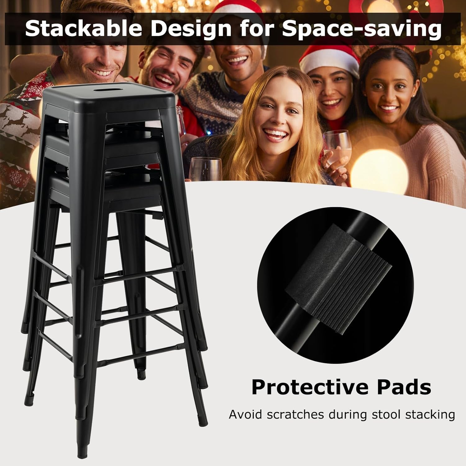 Backless Bar Stools 30 Inch Black Set Of 4 Stackable