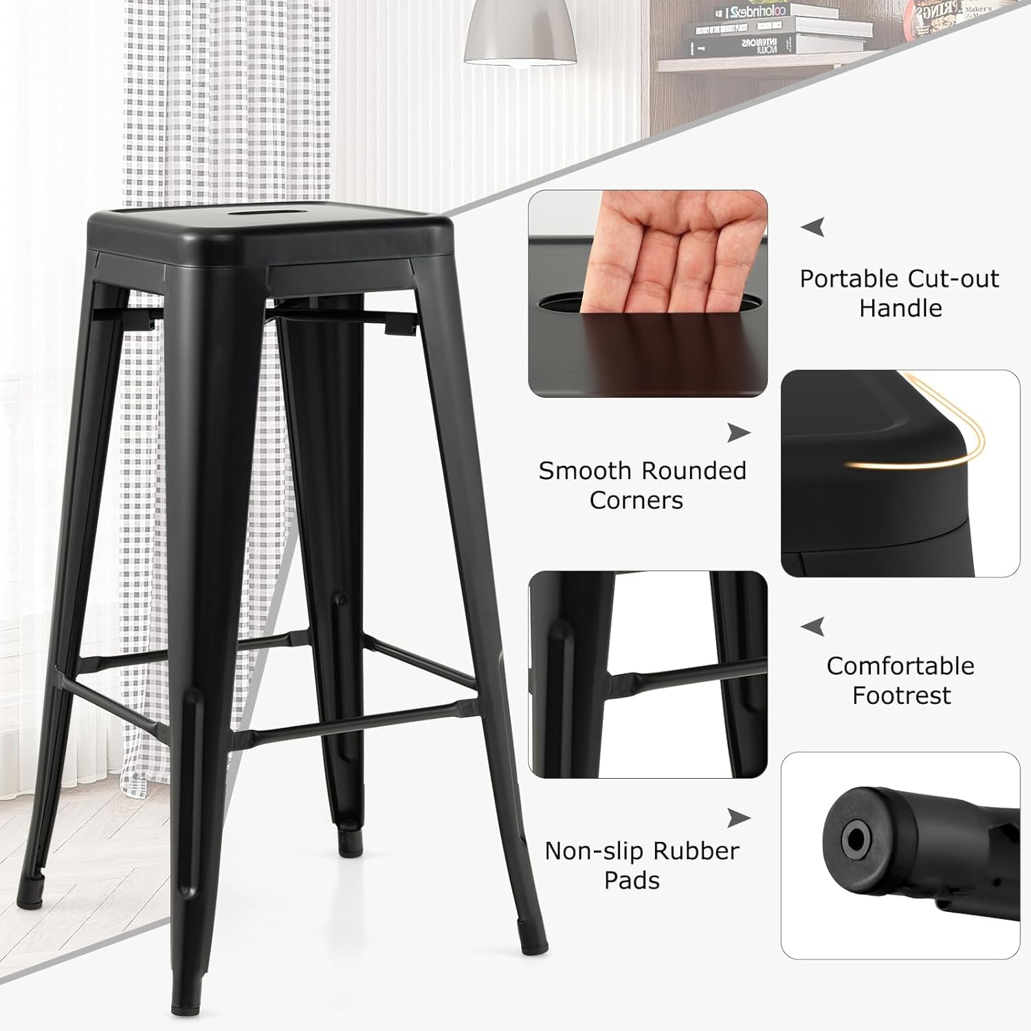 Backless Bar Stools 30 Inch Black Set Of 4 Stackable