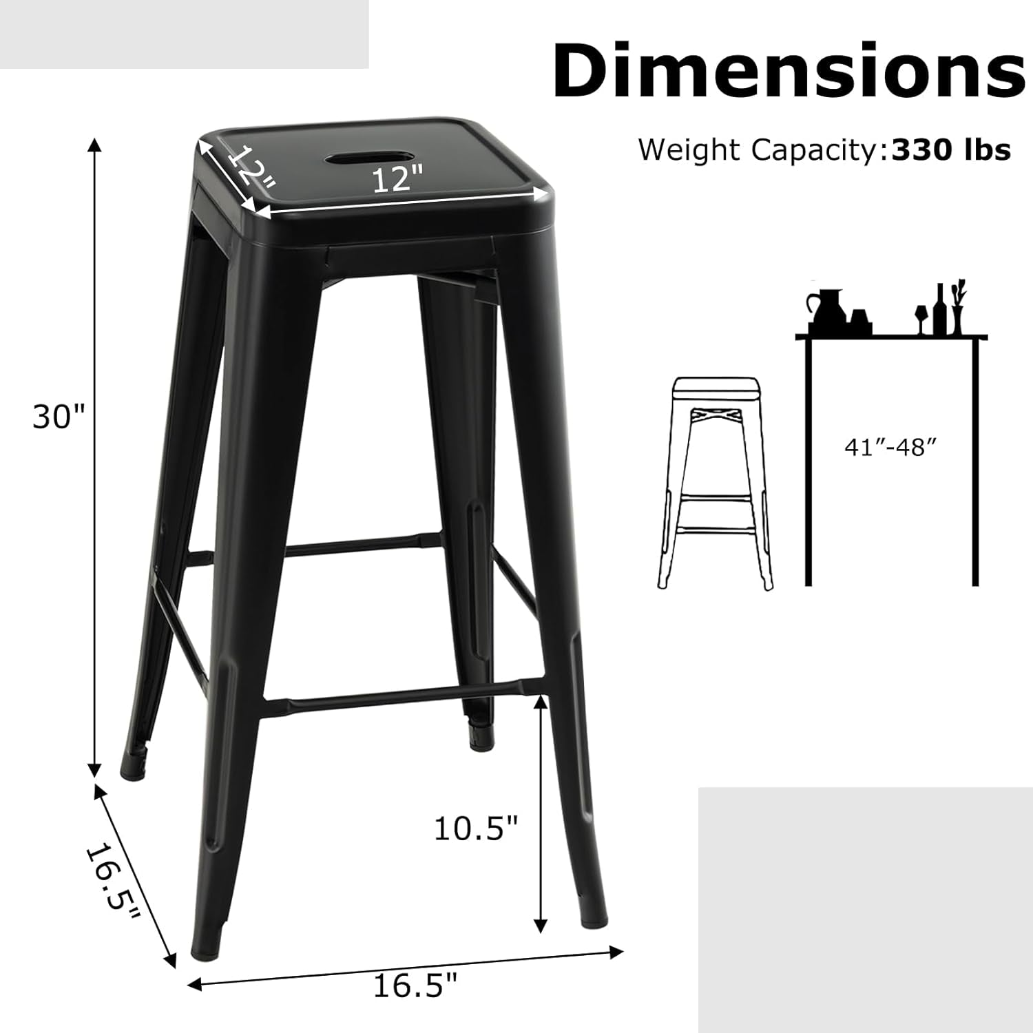 Backless Bar Stools 30 Inch Black Set Of 4 Stackable
