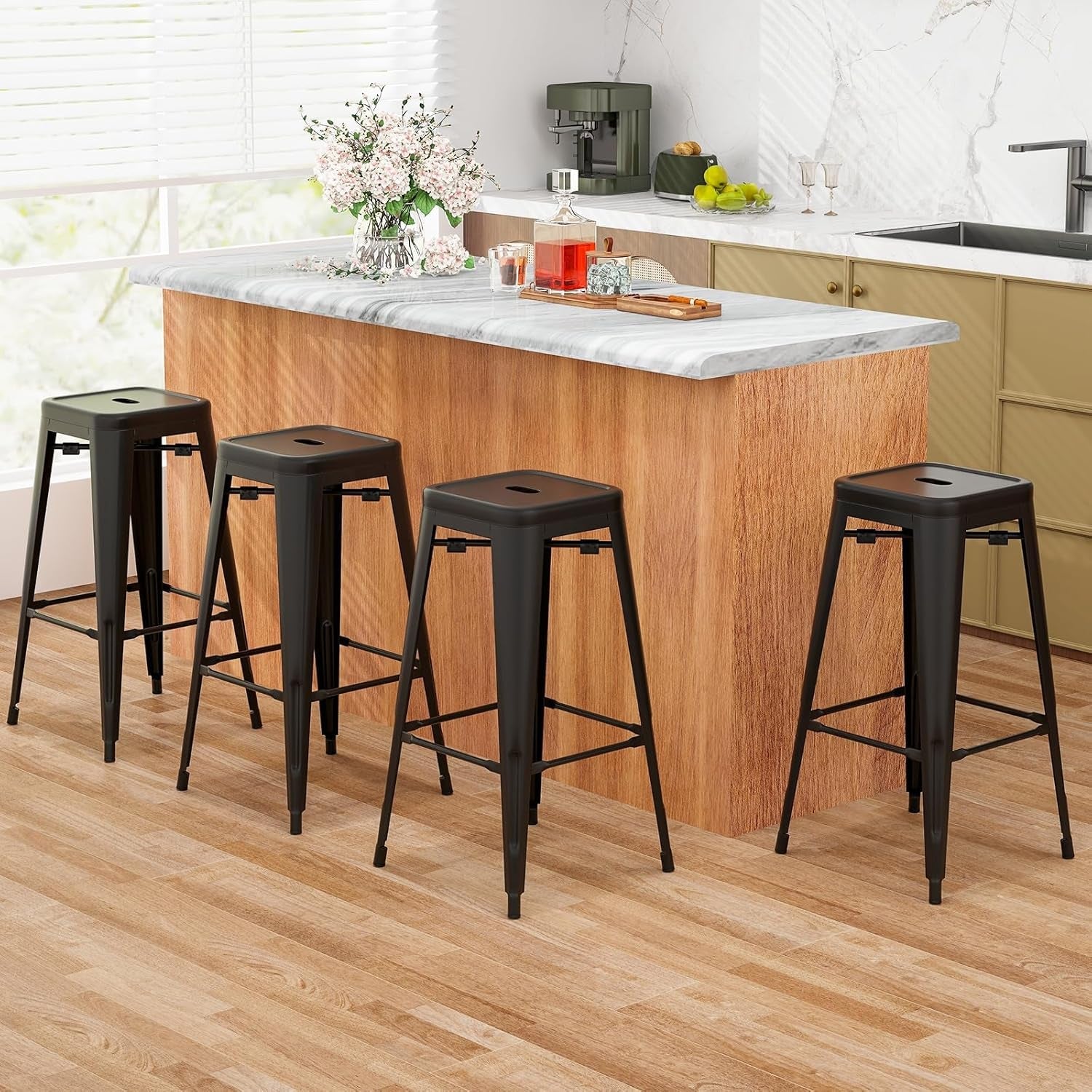 Backless Bar Stools 30 Inch Black Set Of 4 Stackable