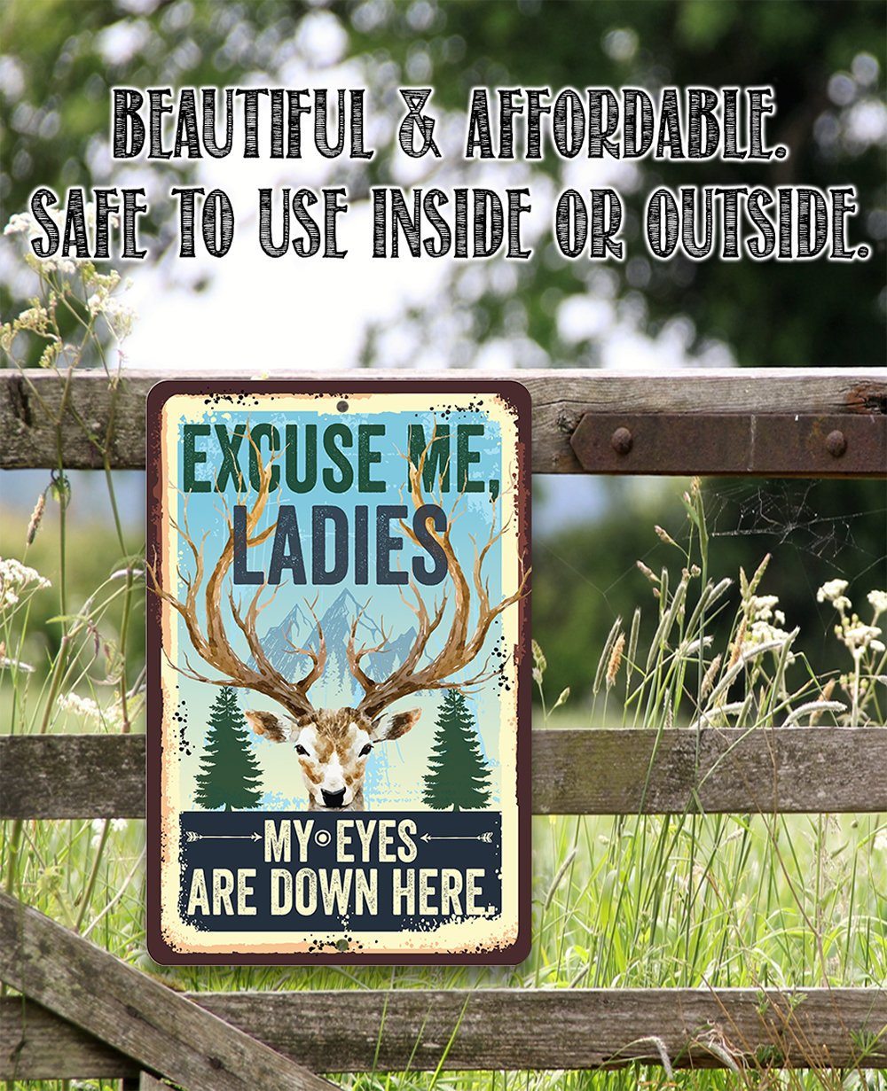 Excuse Me Ladies My Eyes Are Down Here - Metal Sign