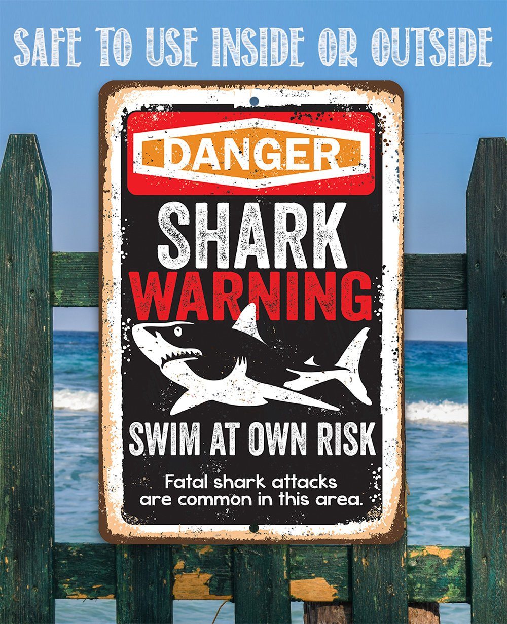 Shark Warning Swim At Own Risk - Metal Sign