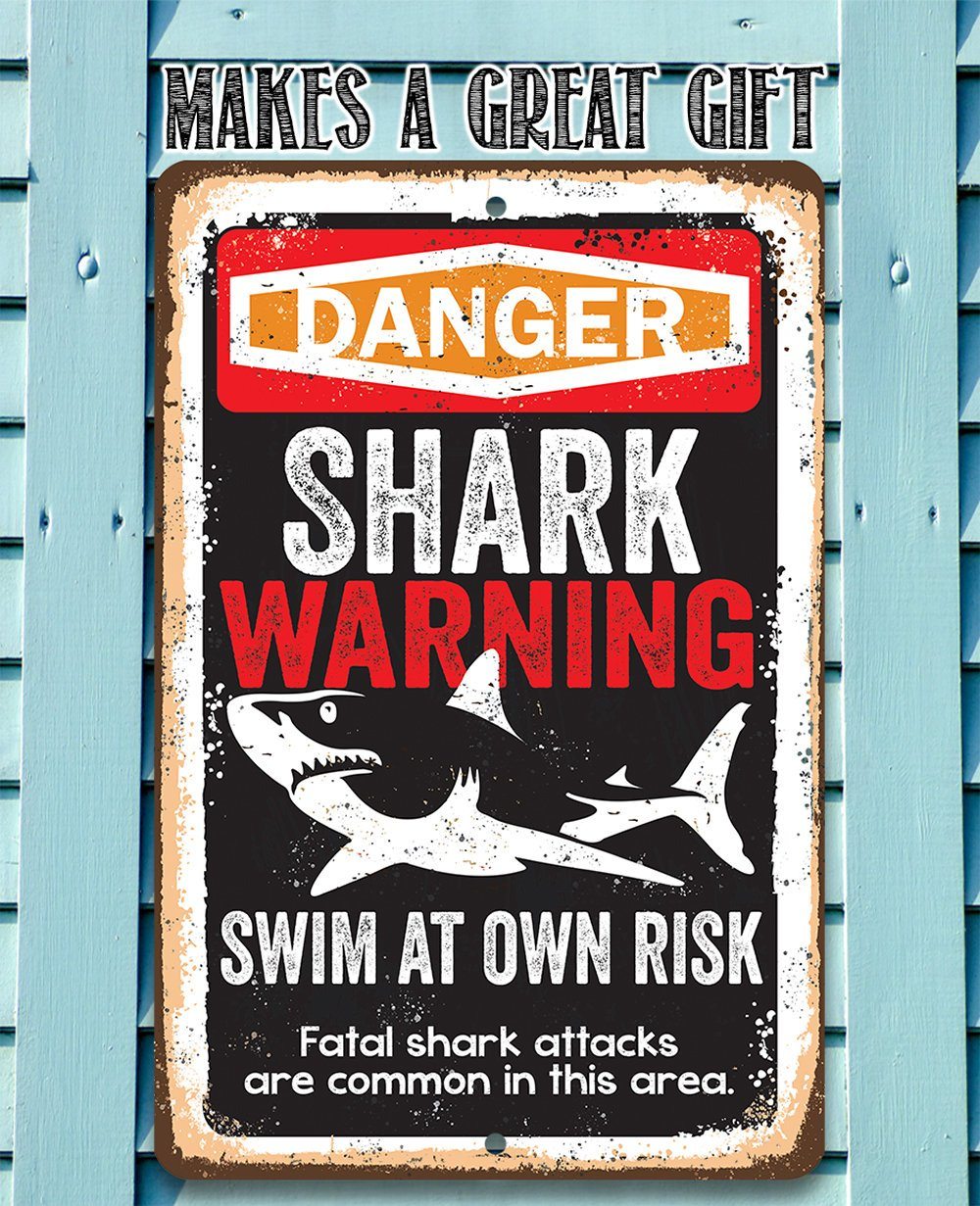 Shark Warning Swim At Own Risk - Metal Sign