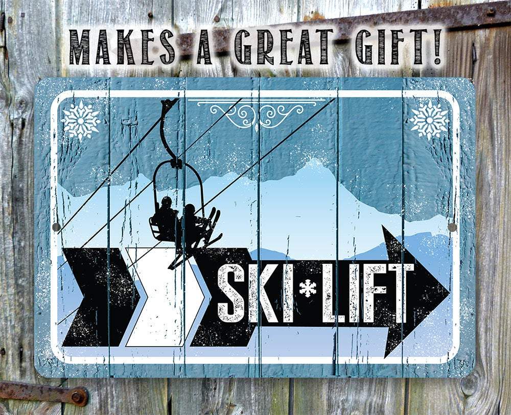 Ski Lift Directional (Right) - Metal Sign