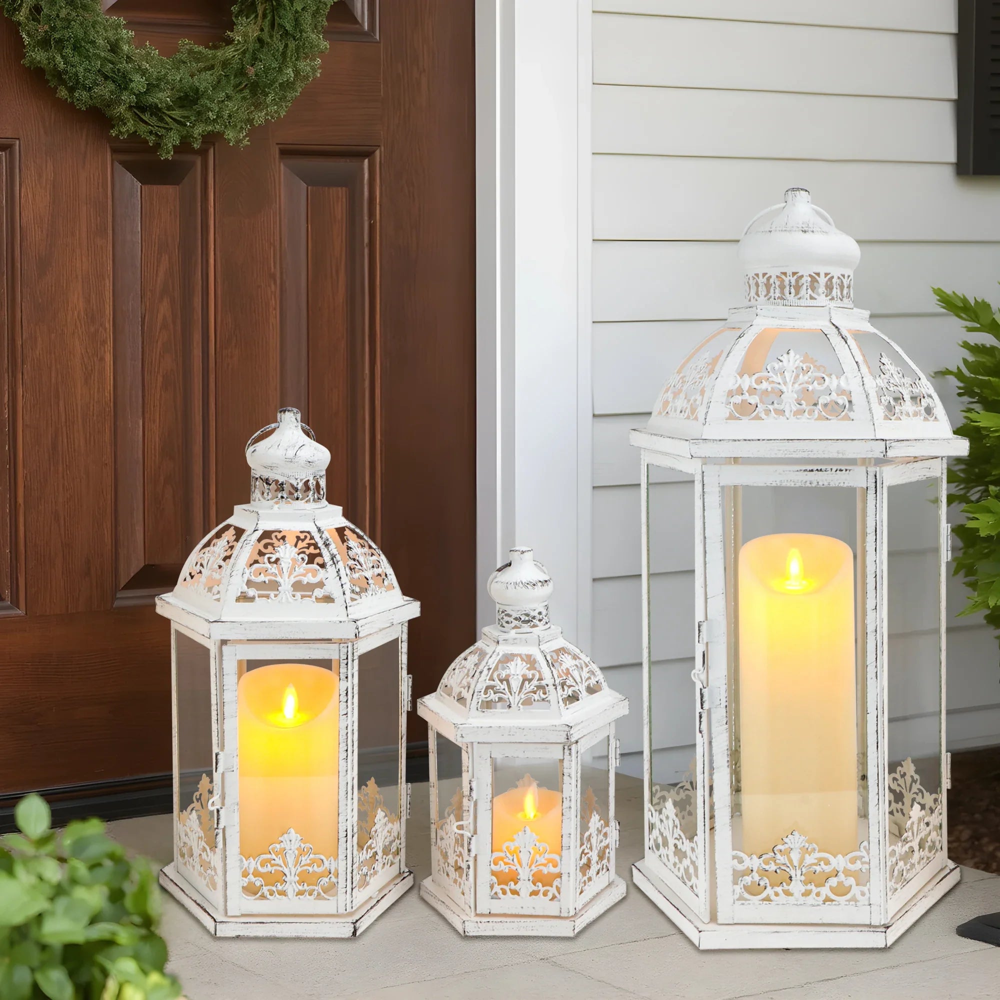 19''&13.5''&9.5" H Vintage Hanging Lantern Set of 3 Decorative Lanterns-1