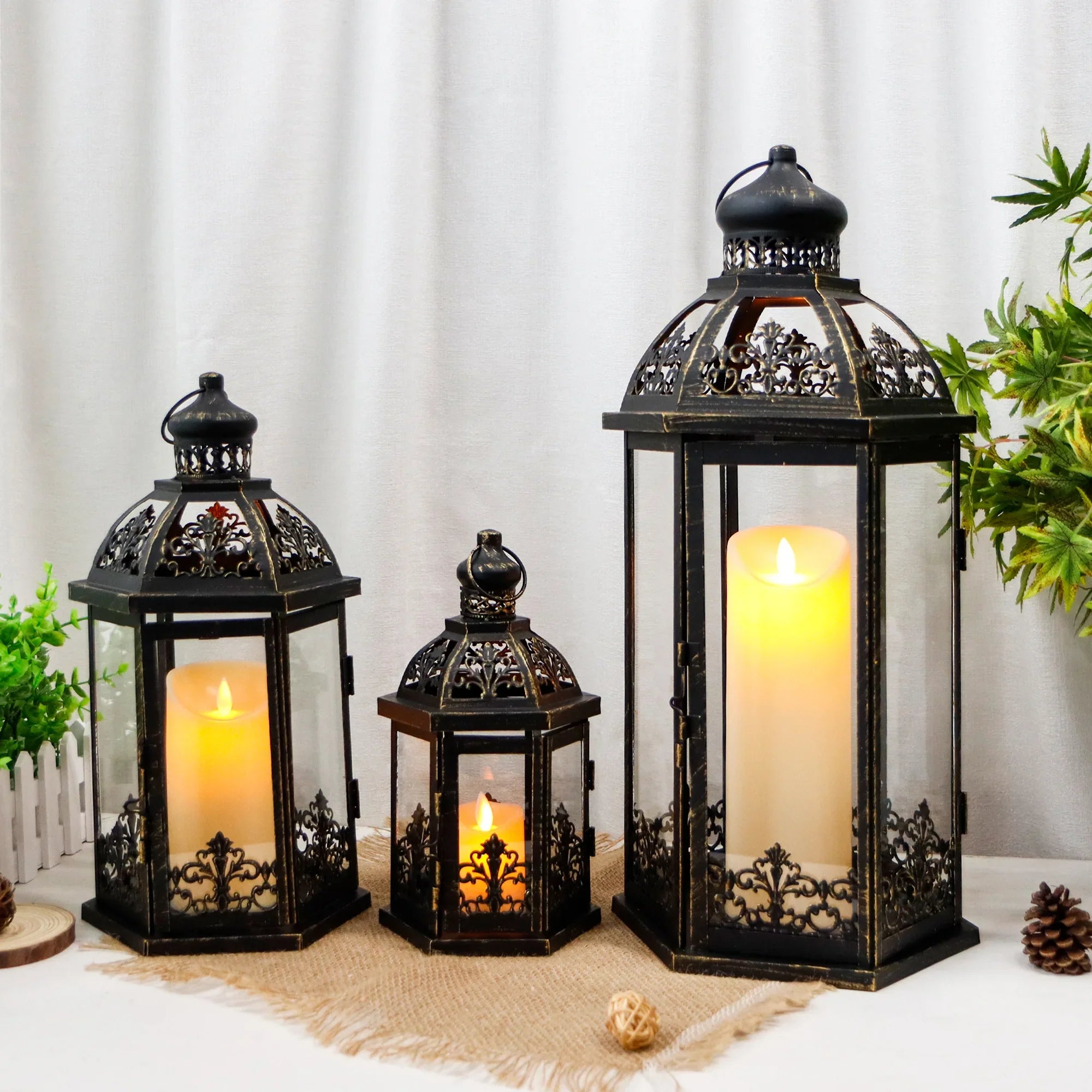 19''&13.5''&9.5" H Vintage Hanging Lantern Set of 3 Decorative Lanterns-0