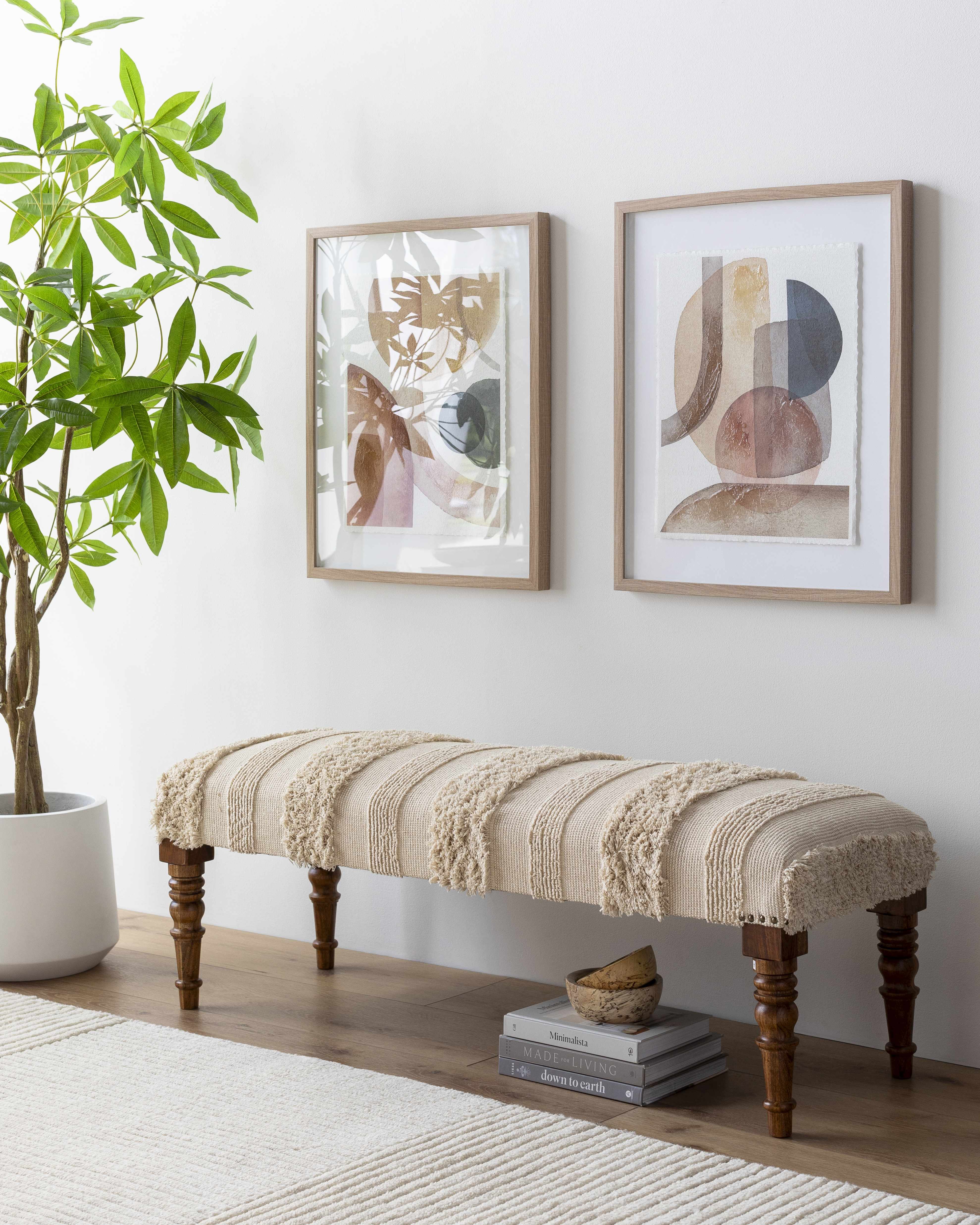 Manzaneque Chenille Striped Beige Bench-3