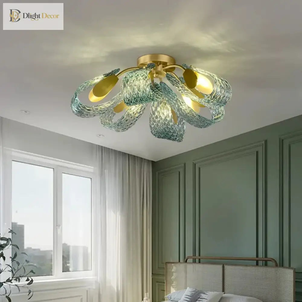 Modern Copper Glass Ceiling Light | Dining Room Lighting