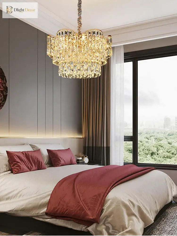 Modern Crystal Gold Chandelier | Modern Bedroom Lighting