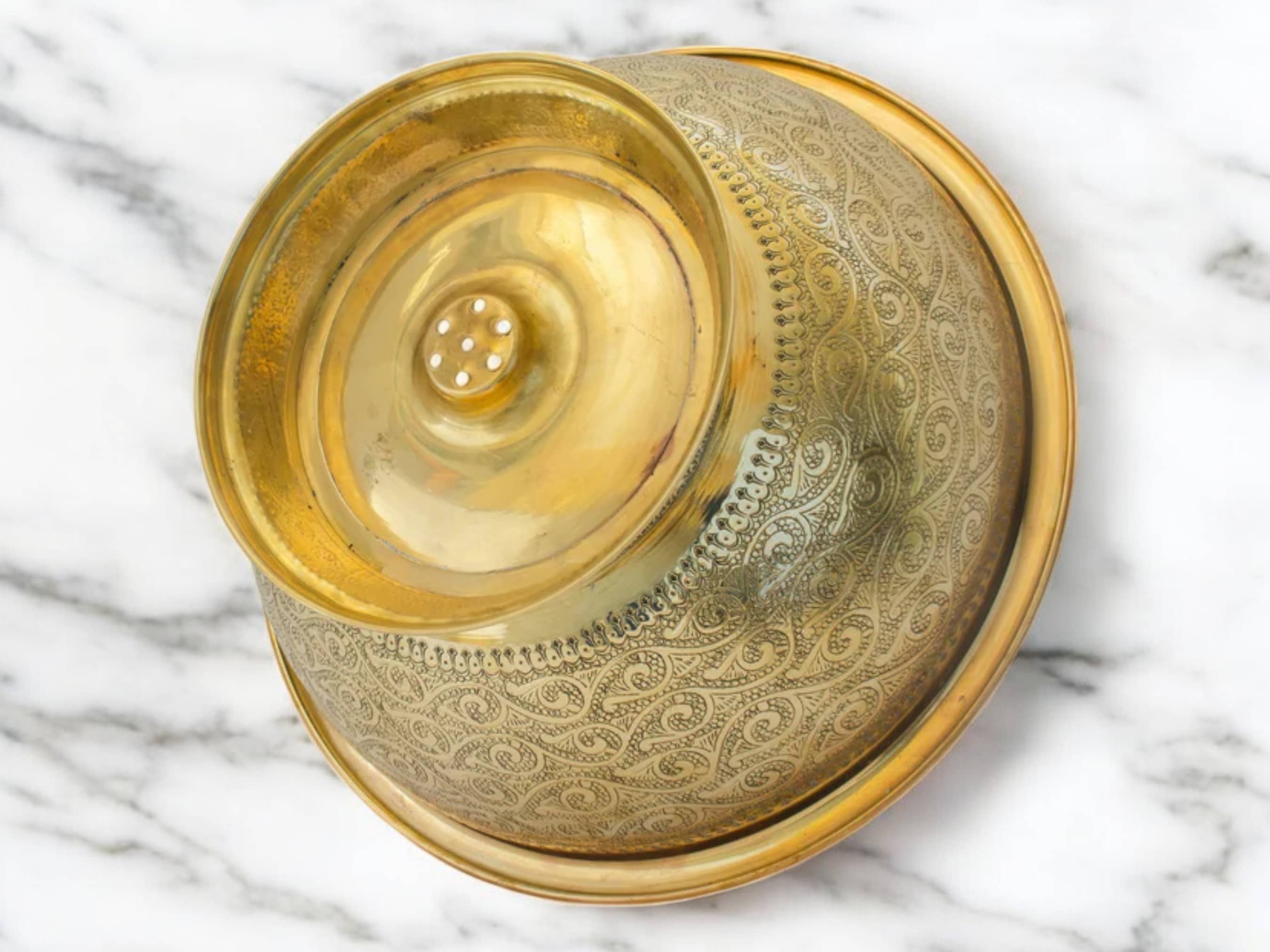 Antique Brass Bowl Vessel Sink – Engraved Gold Vintage Bathroom Vanity Basin-4