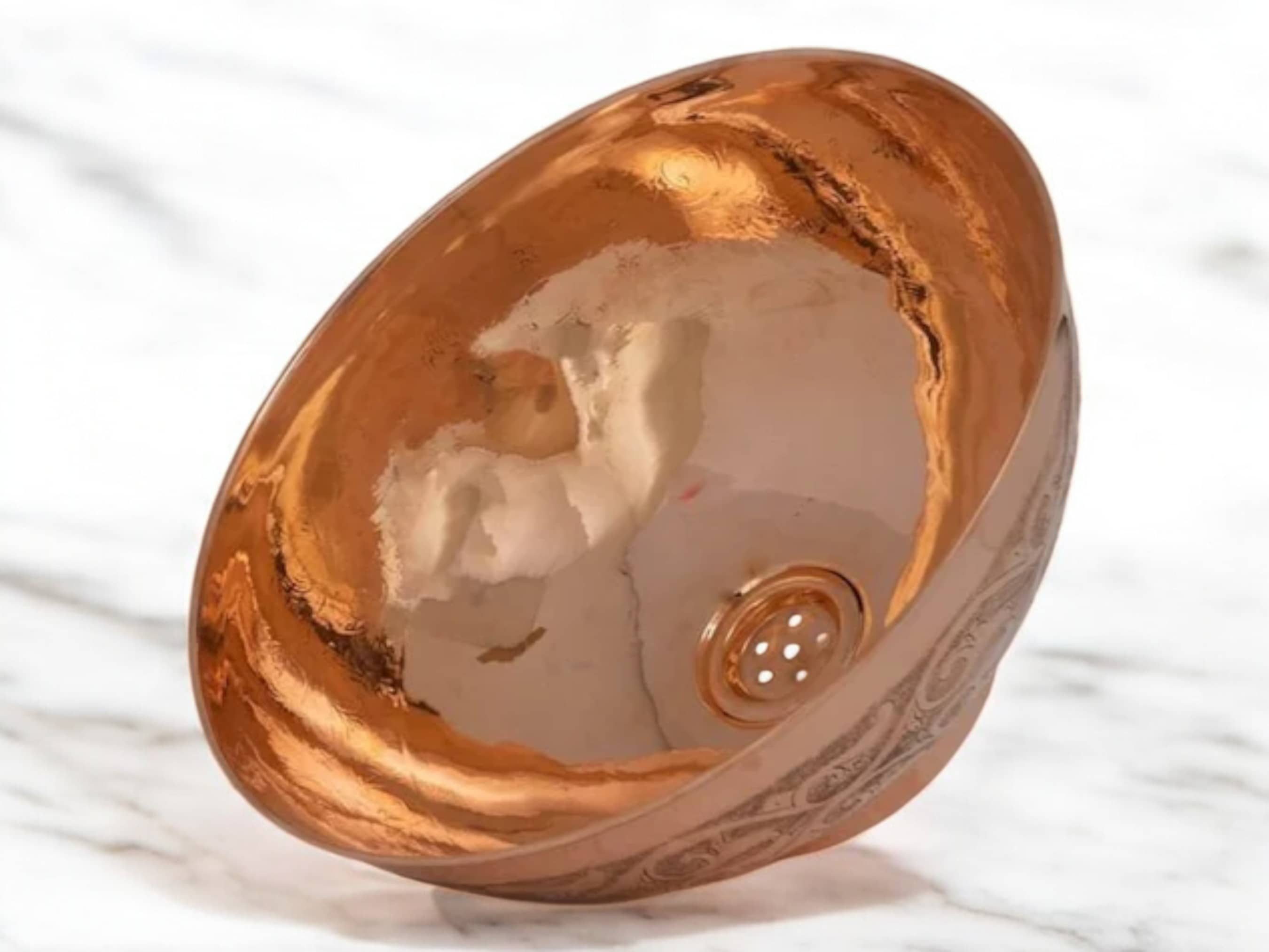 Copper Bathroom Vessel Sink – Hand Engraved & Hammered Bowl Vanity Sink-2