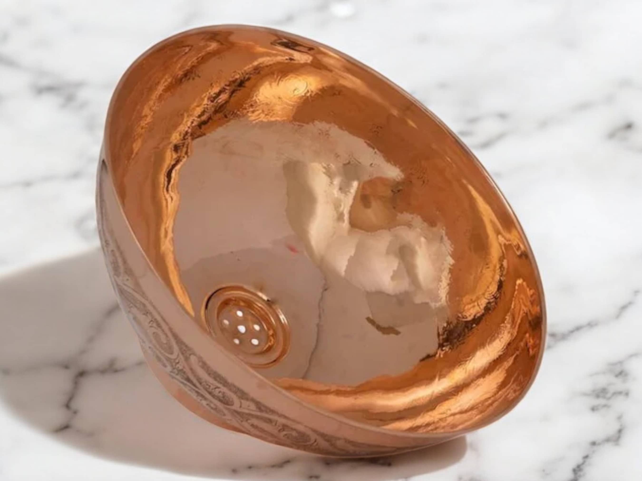 Copper Bathroom Vessel Sink – Hand Engraved & Hammered Bowl Vanity Sink-1